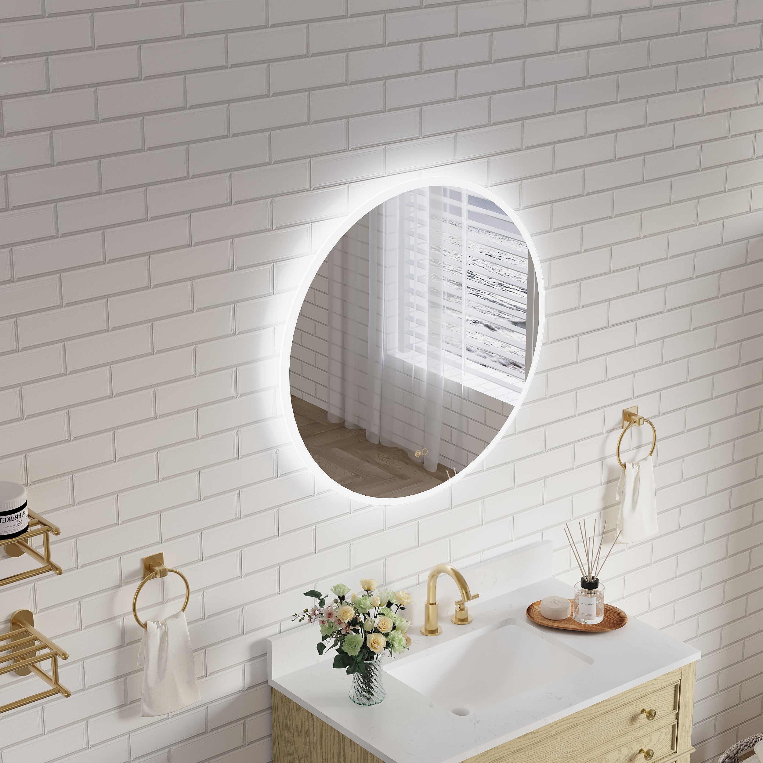 32" Round Frameless LED Bathroom Vanity Mirror, Dimmable & Anti-Fog, Frontlit & Backlit, Wall Mounted
