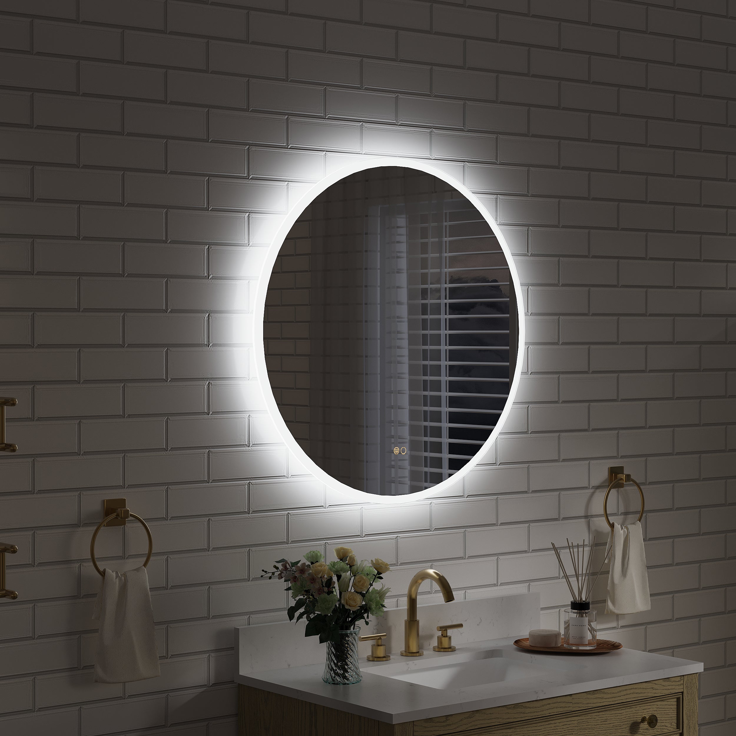 32" Round Frameless LED Bathroom Vanity Mirror, Dimmable & Anti-Fog, Frontlit & Backlit, Wall Mounted
