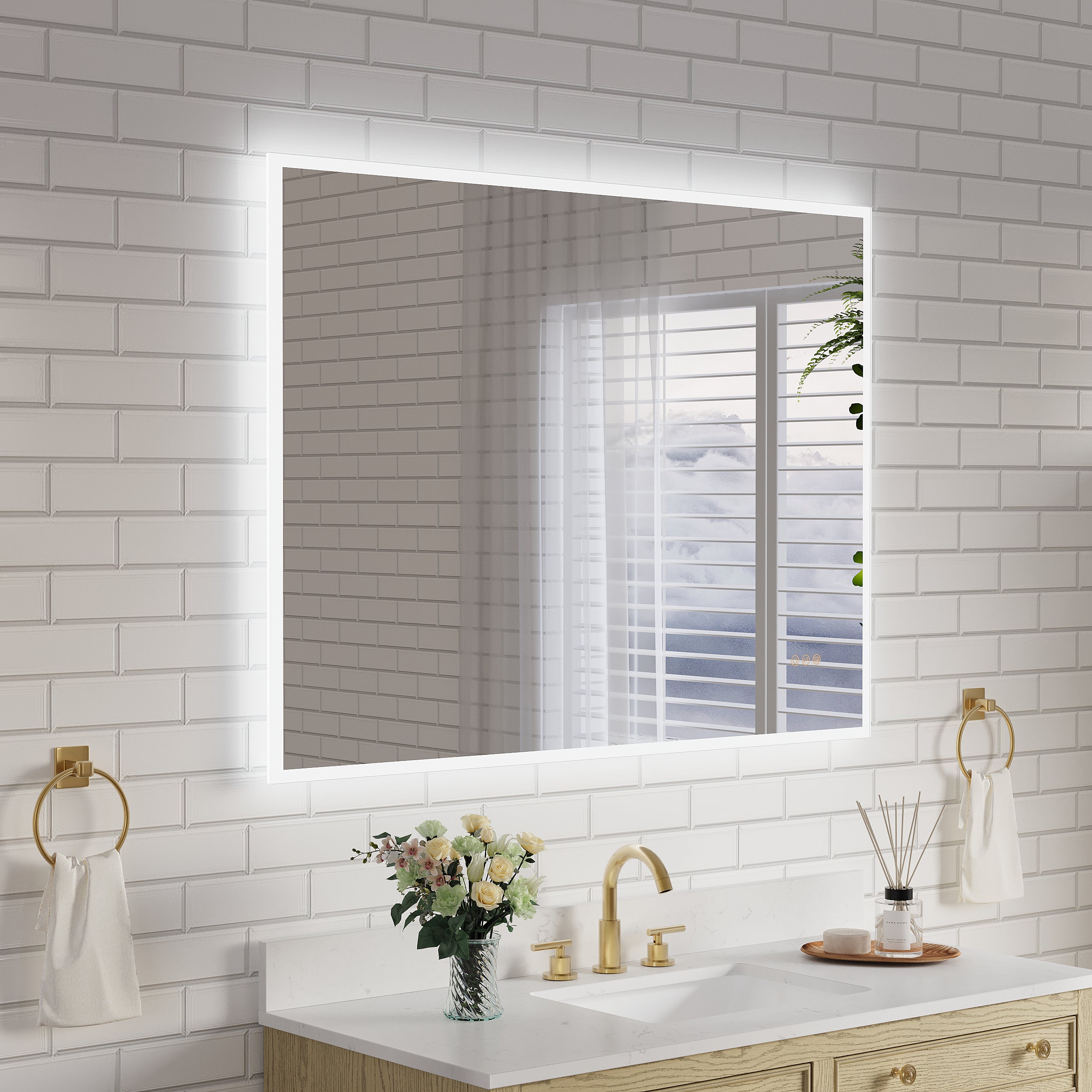 48 in. W x 36 in. H Frameless LED Frontlit & Backlit Bathroom Vanity Mirror, Dimmable & Anti-Fog, Wall Mounted