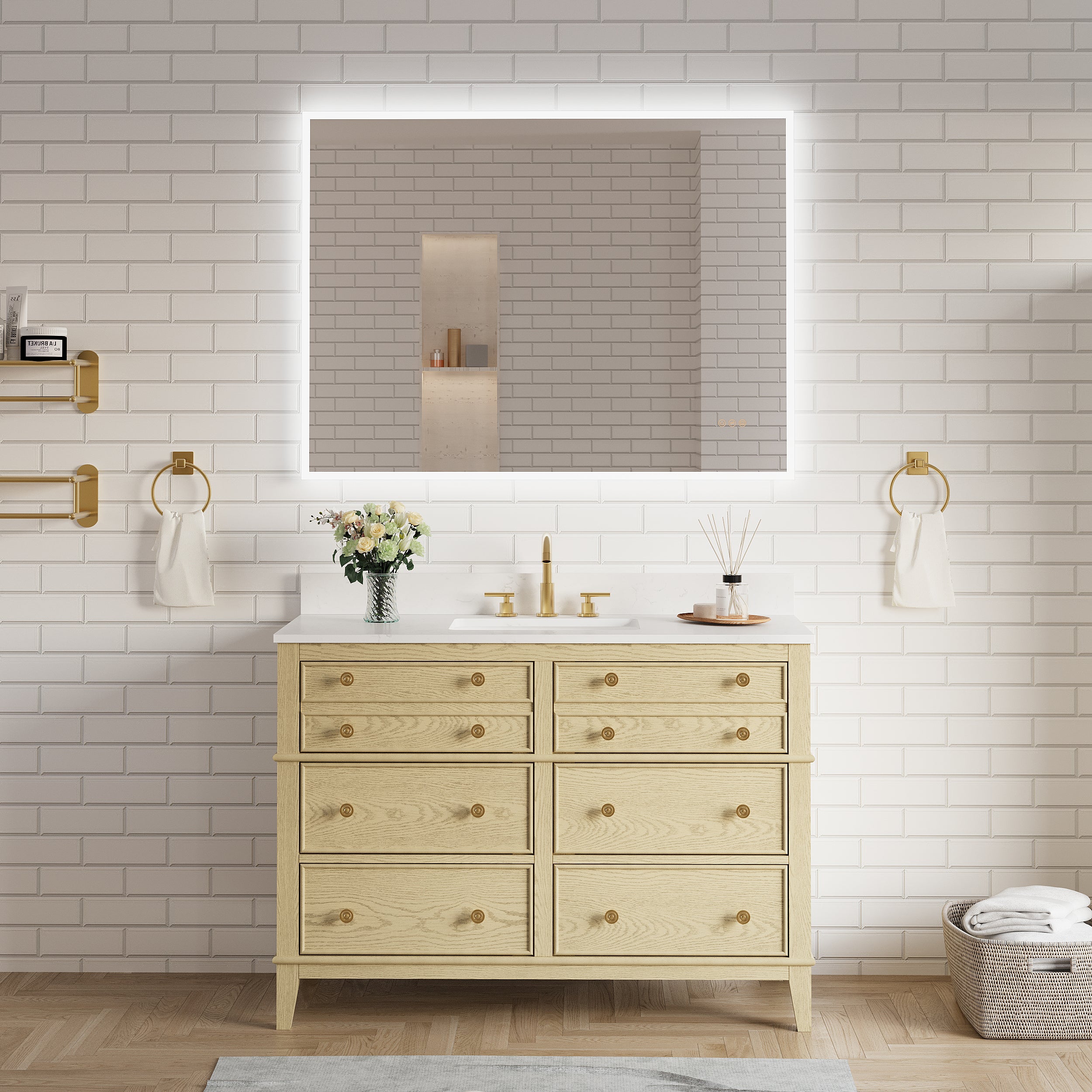 48 in. W x 36 in. H Frameless LED Frontlit & Backlit Bathroom Vanity Mirror, Dimmable & Anti-Fog, Wall Mounted