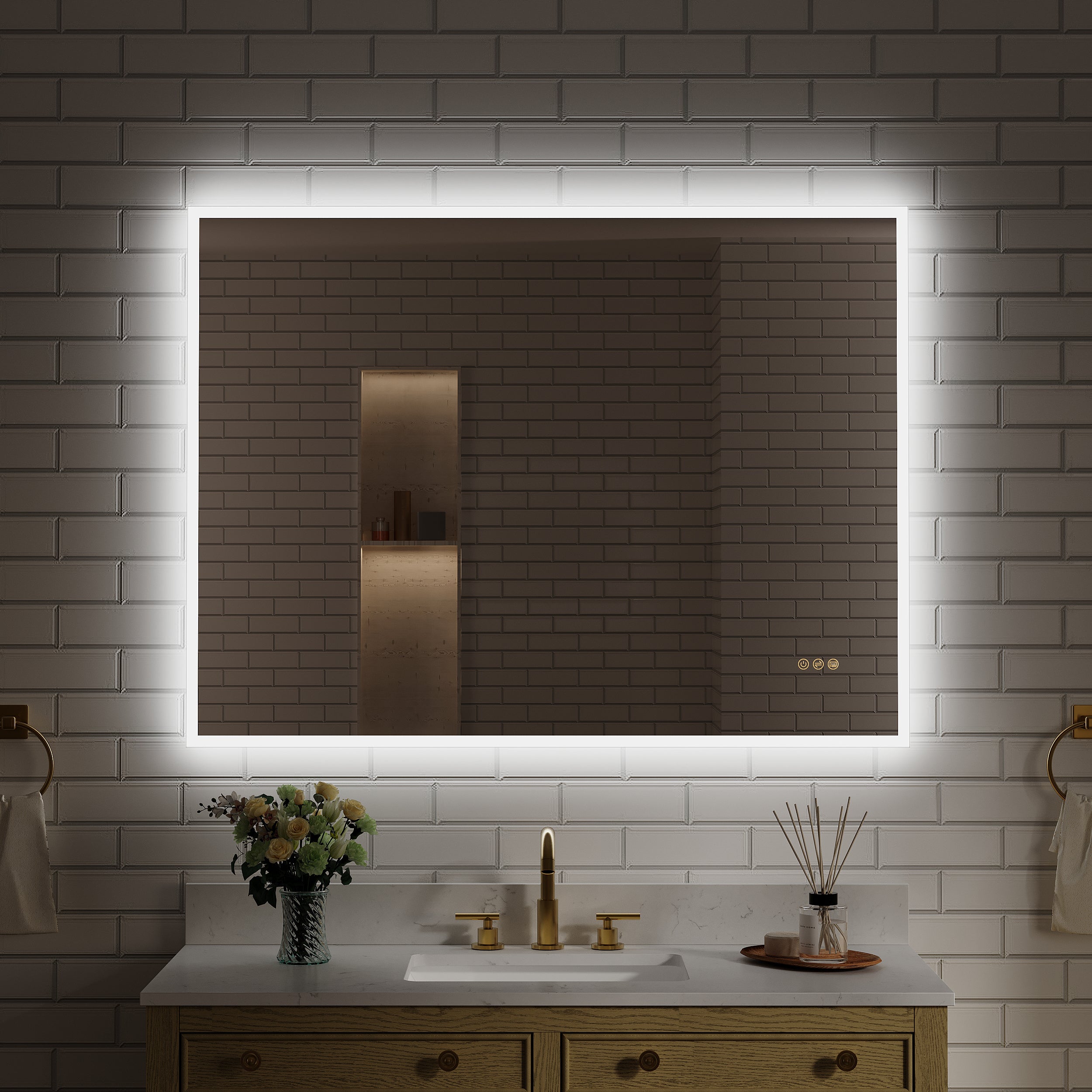 48 in. W x 36 in. H Frameless LED Frontlit & Backlit Bathroom Vanity Mirror, Dimmable & Anti-Fog, Wall Mounted