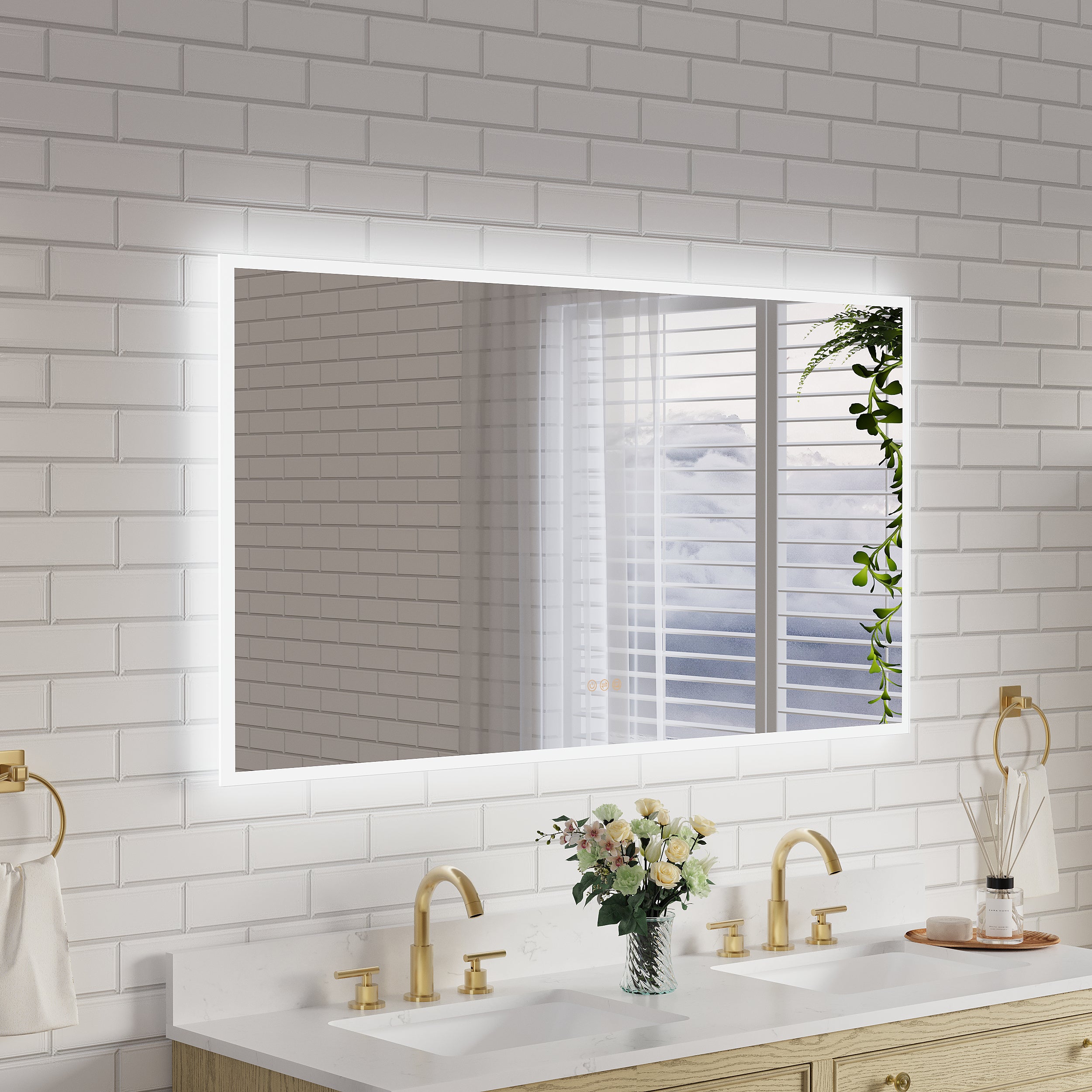 55 in. W x 30 in. H Frameless LED Frontlit & Backlit Bathroom Vanity Mirror, Dimmable & Anti-Fog, Wall Mounted