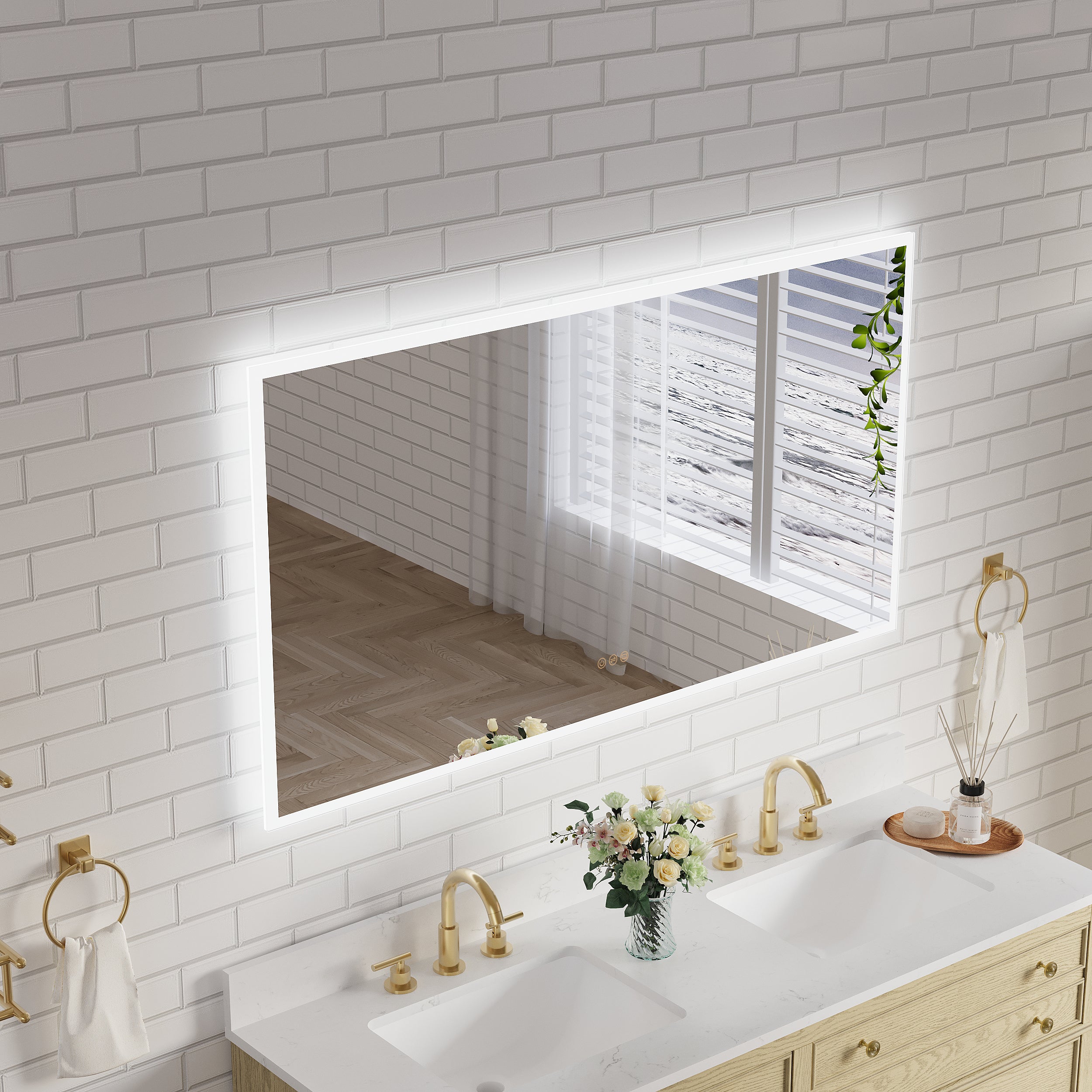 55 in. W x 30 in. H Frameless LED Frontlit & Backlit Bathroom Vanity Mirror, Dimmable & Anti-Fog, Wall Mounted