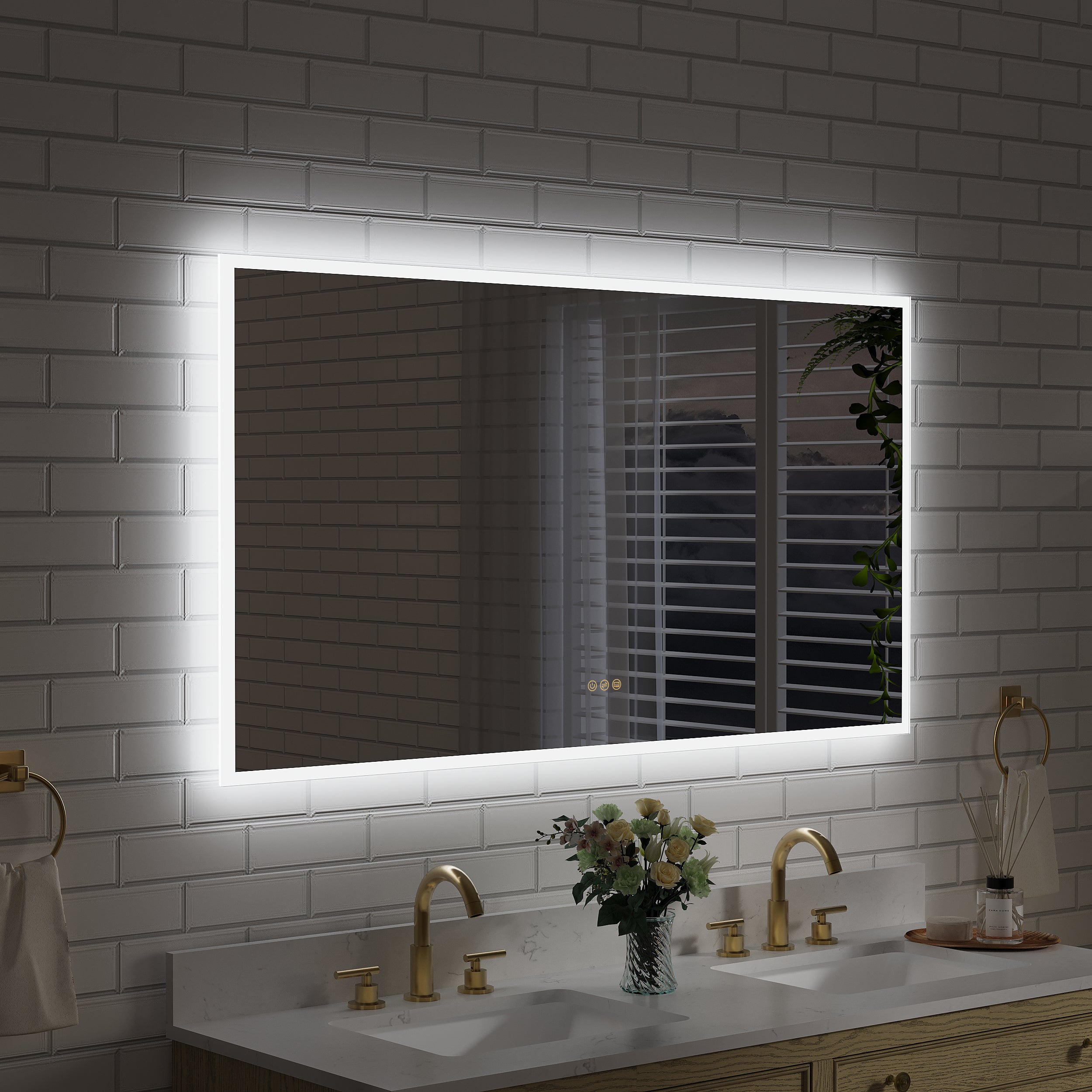 55 in. W x 30 in. H Frameless LED Frontlit & Backlit Bathroom Vanity Mirror, Dimmable & Anti-Fog, Wall Mounted