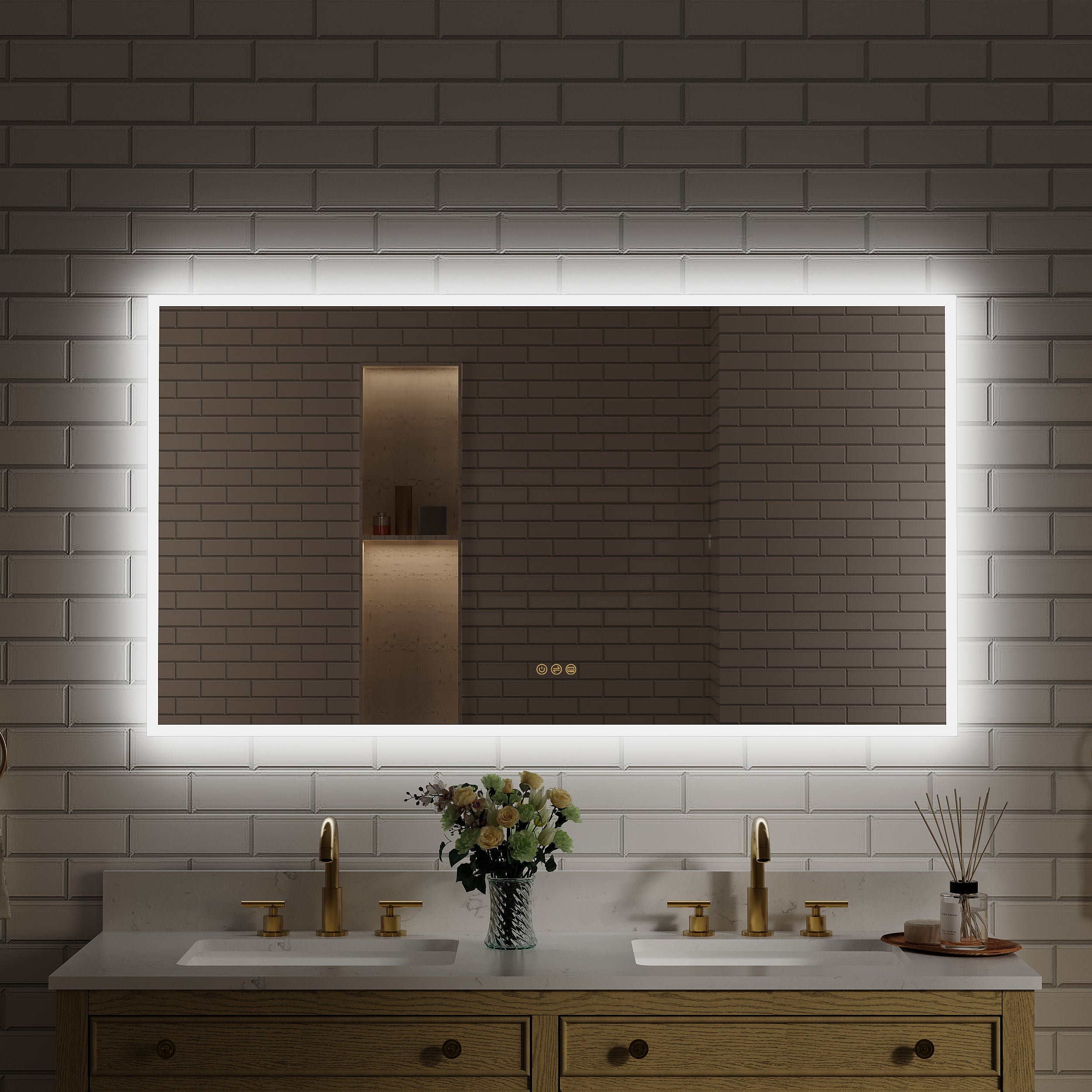 55 in. W x 30 in. H Frameless LED Frontlit & Backlit Bathroom Vanity Mirror, Dimmable & Anti-Fog, Wall Mounted