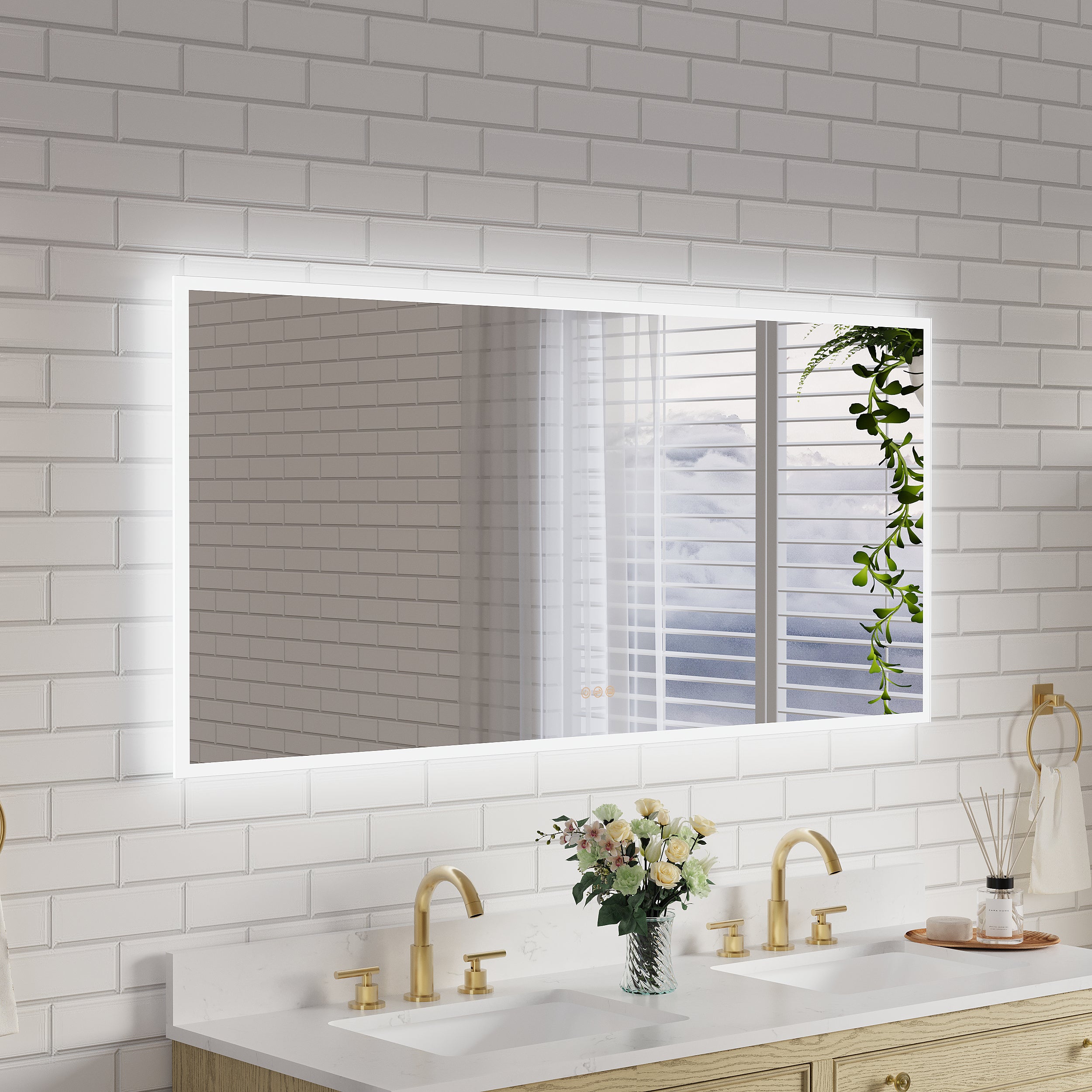 60 in. W x 28 in. H Frameless LED Frontlit & Backlit Bathroom Vanity Mirror, Dimmable & Anti-Fog, Wall Mounted