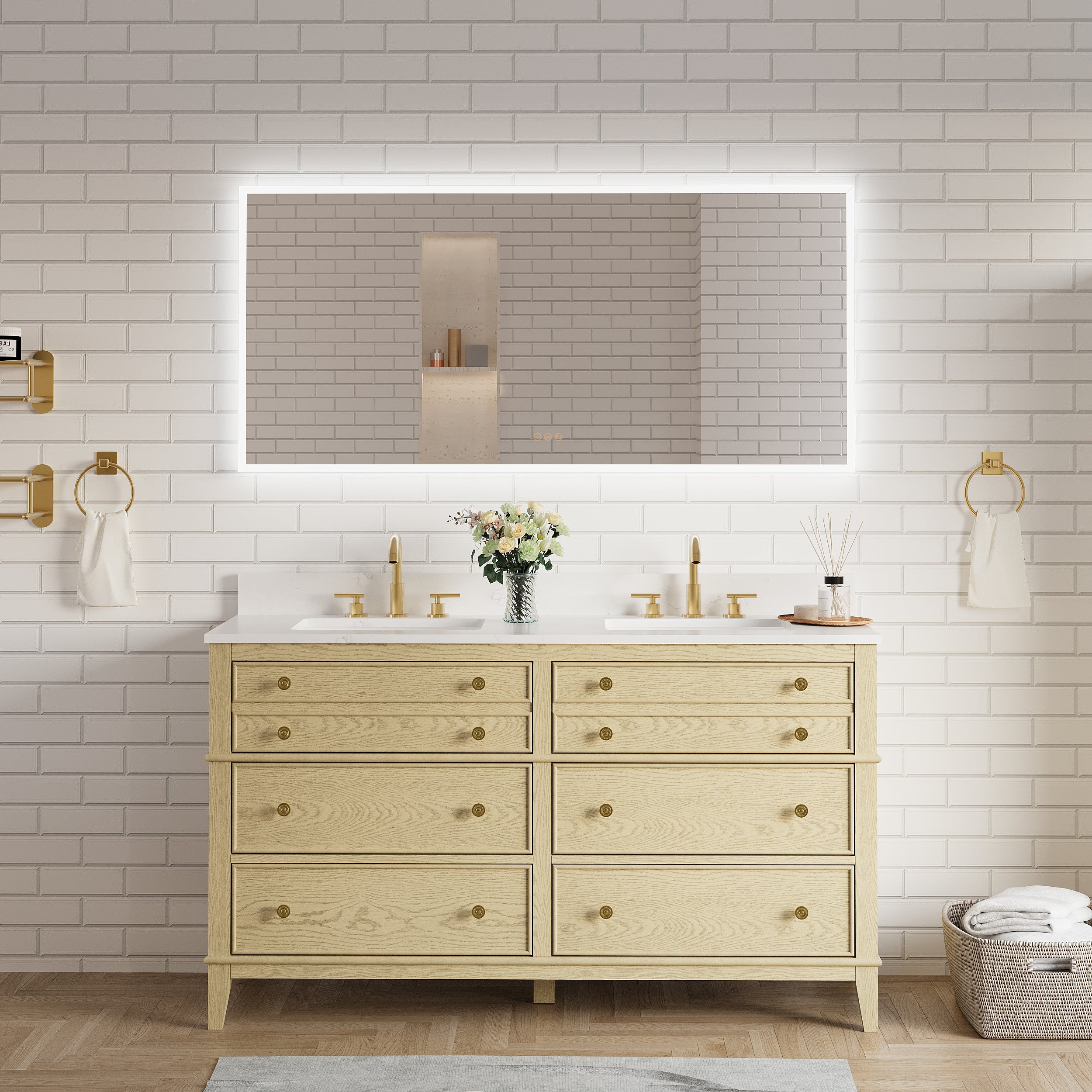 60 in. W x 28 in. H Frameless LED Frontlit & Backlit Bathroom Vanity Mirror, Dimmable & Anti-Fog, Wall Mounted