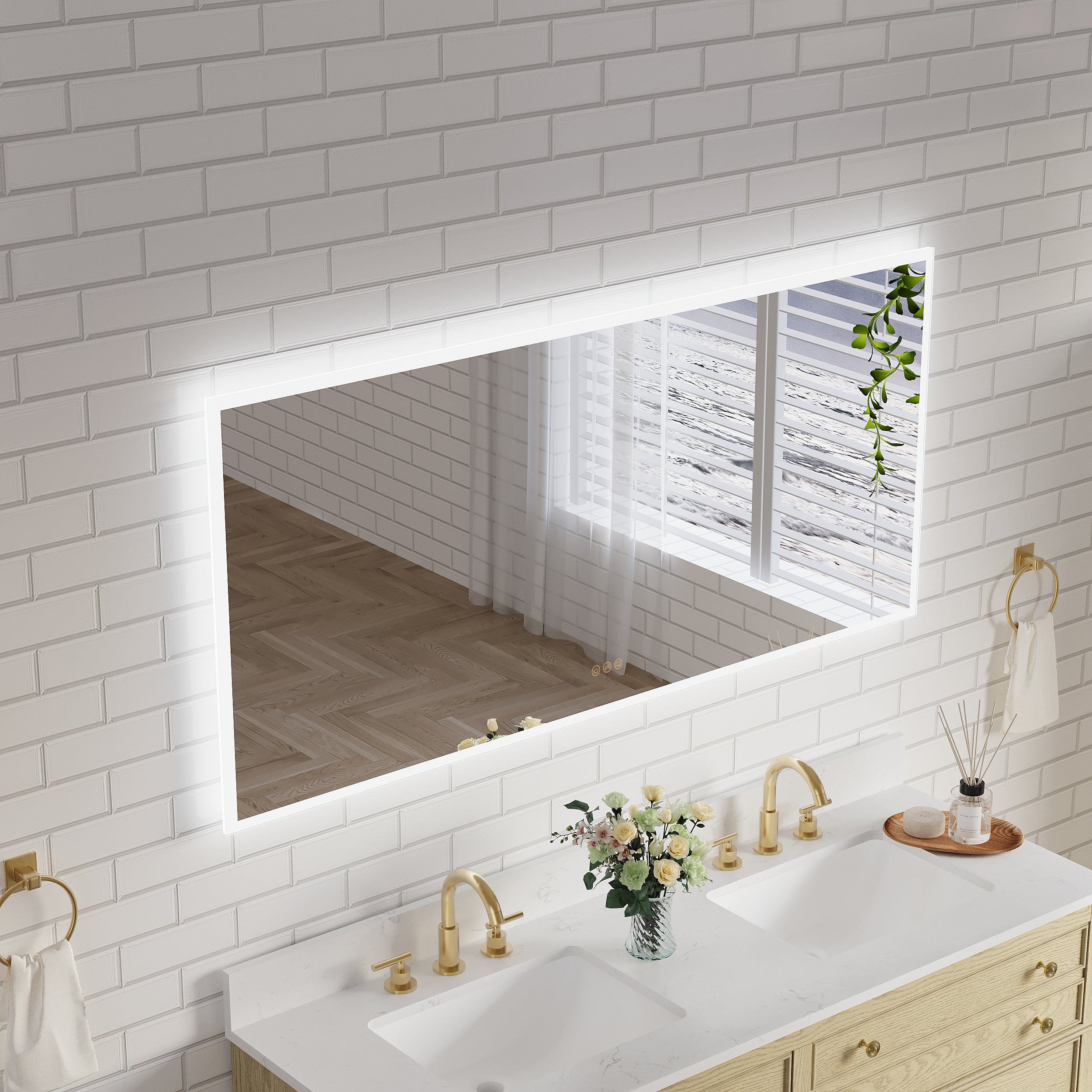60 in. W x 28 in. H Frameless LED Frontlit & Backlit Bathroom Vanity Mirror, Dimmable & Anti-Fog, Wall Mounted