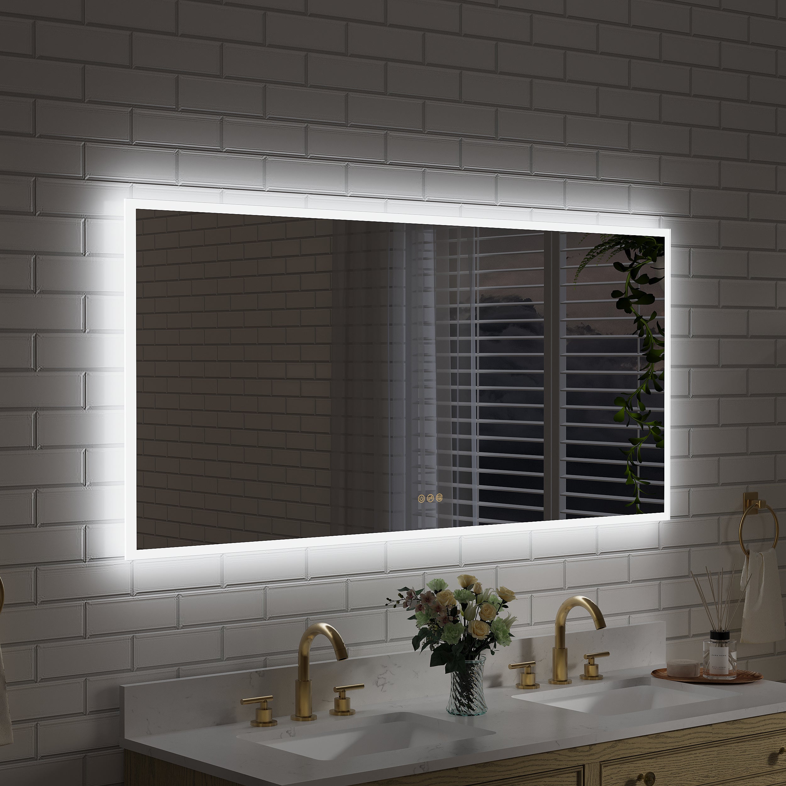 60 in. W x 28 in. H Frameless LED Frontlit & Backlit Bathroom Vanity Mirror, Dimmable & Anti-Fog, Wall Mounted