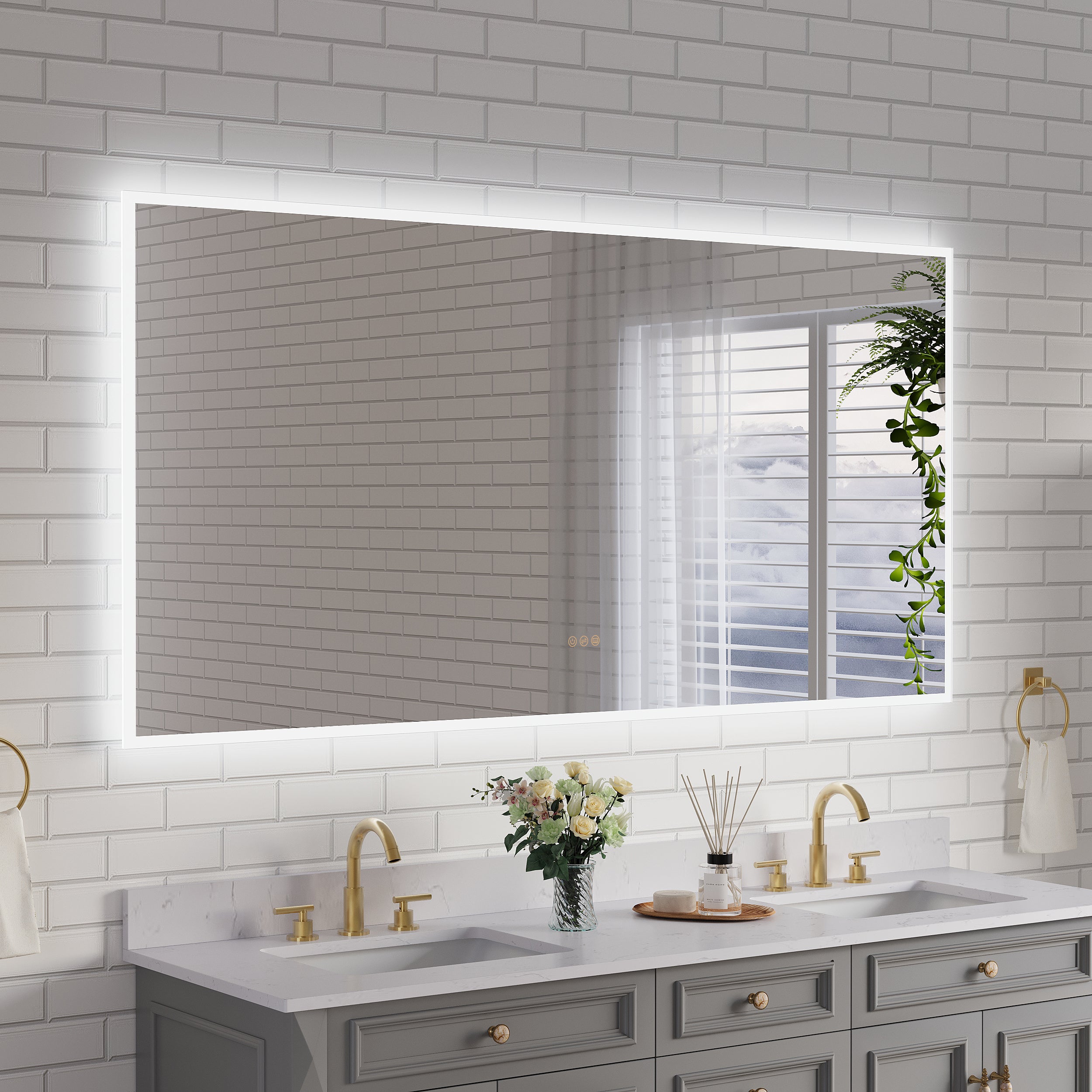 72" W x 36" H Frameless LED Frontlit & Backlit Bathroom Vanity Mirror, Dimmable & Anti-Fog, Wall Mounted