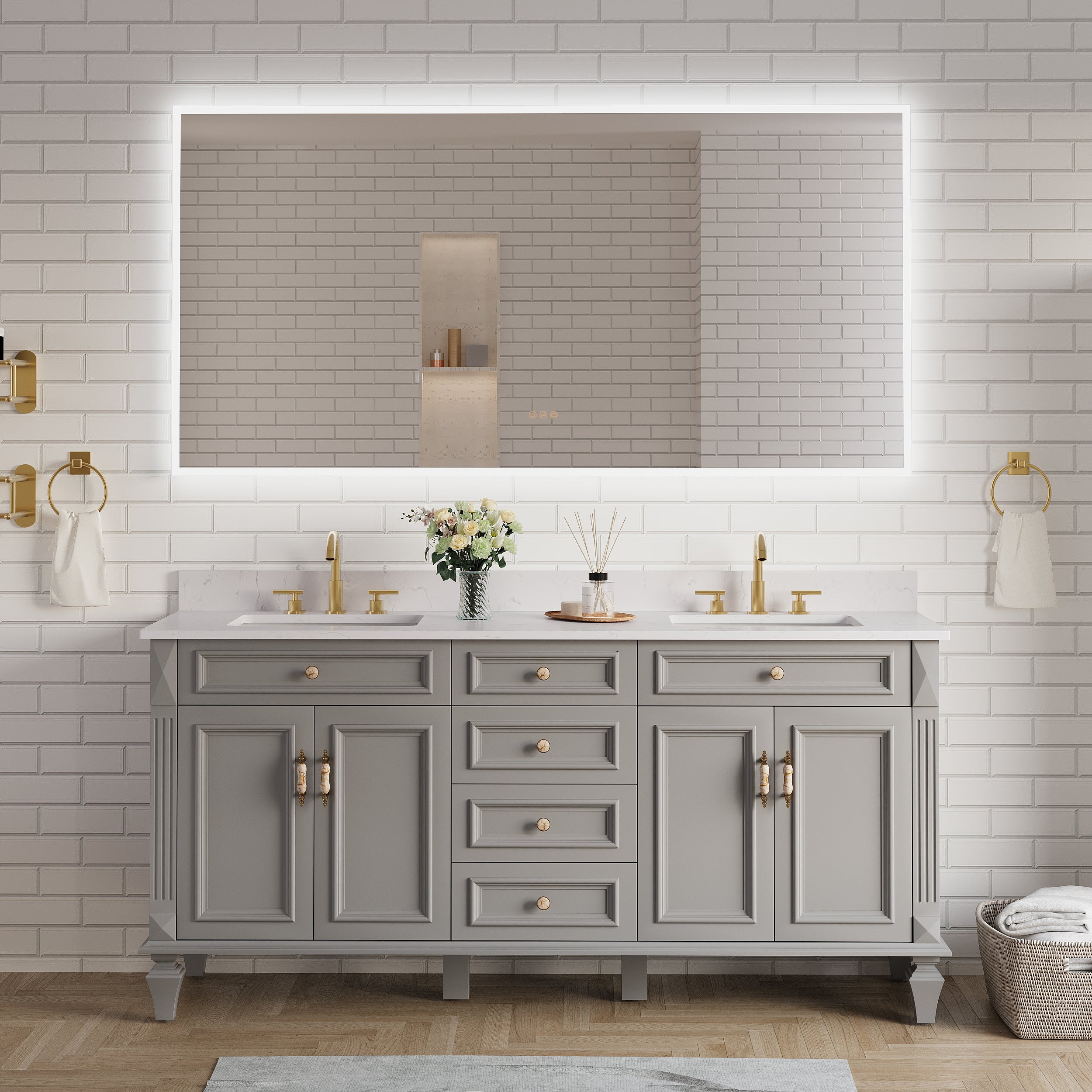 72" W x 36" H Frameless LED Frontlit & Backlit Bathroom Vanity Mirror, Dimmable & Anti-Fog, Wall Mounted
