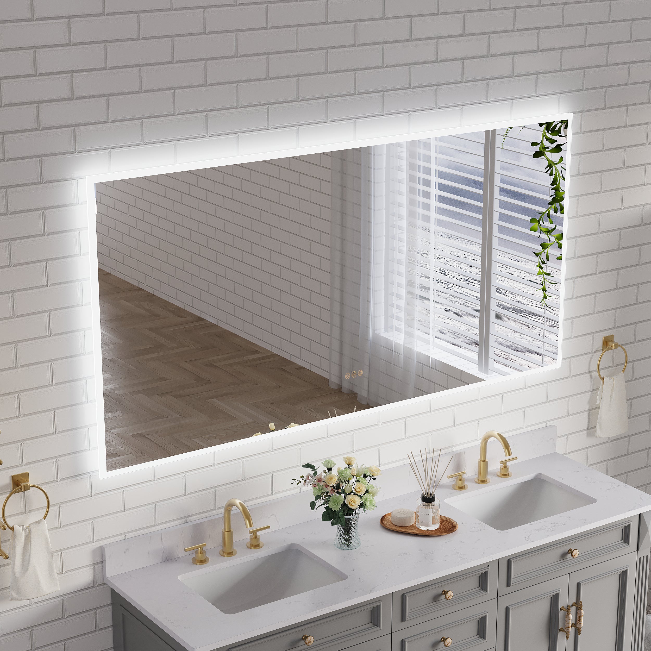 72" W x 36" H Frameless LED Frontlit & Backlit Bathroom Vanity Mirror, Dimmable & Anti-Fog, Wall Mounted
