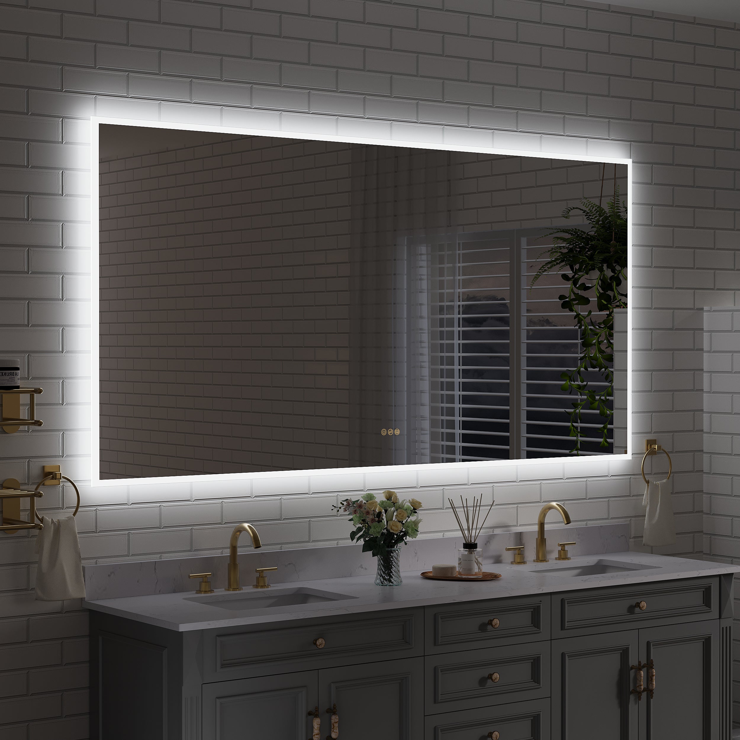 84 in. W x 42 in. H Frameless LED Frontlit & Backlit Bathroom Vanity Mirror, Dimmable & Anti-Fog, Wall Mounted