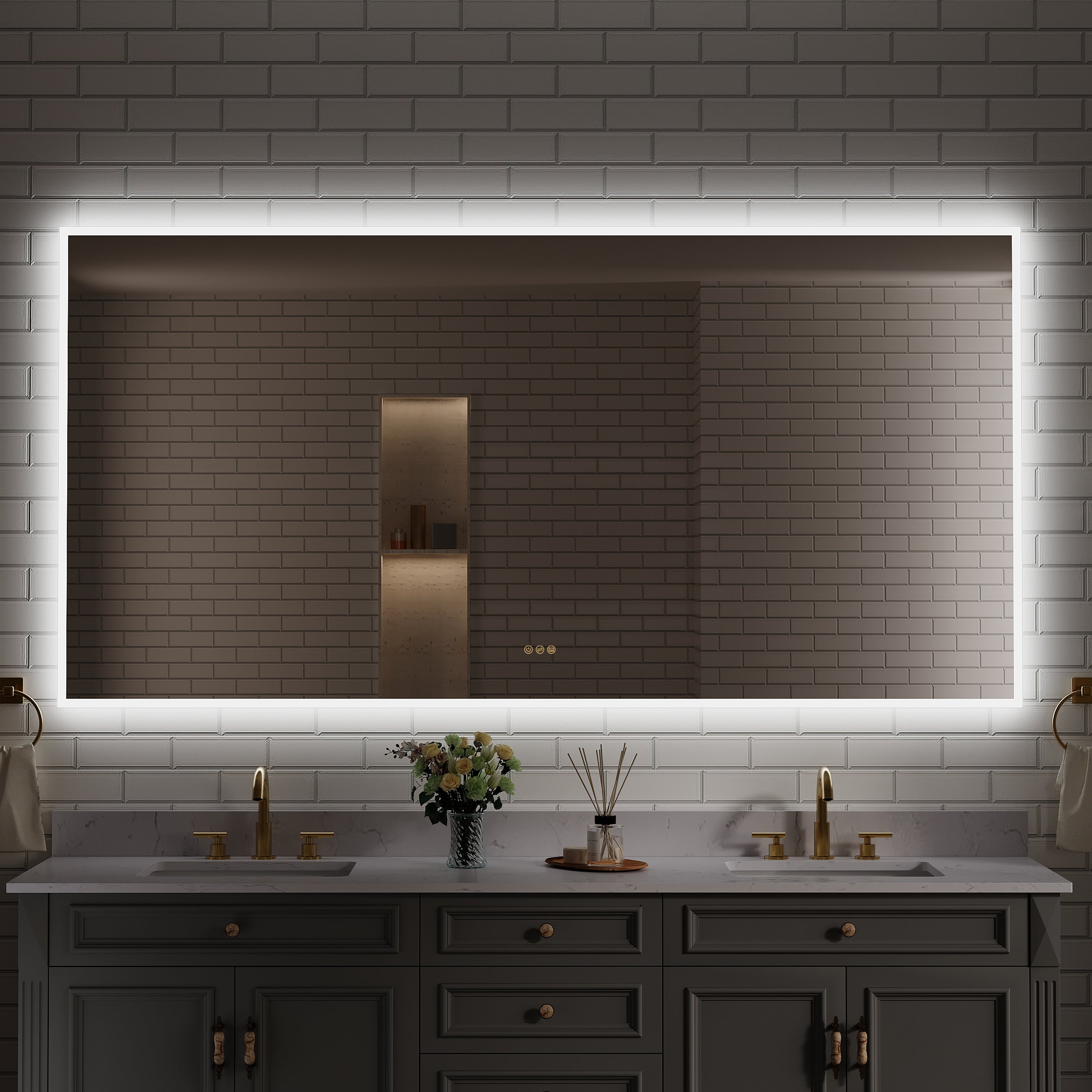 84 in. W x 42 in. H Frameless LED Frontlit & Backlit Bathroom Vanity Mirror, Dimmable & Anti-Fog, Wall Mounted