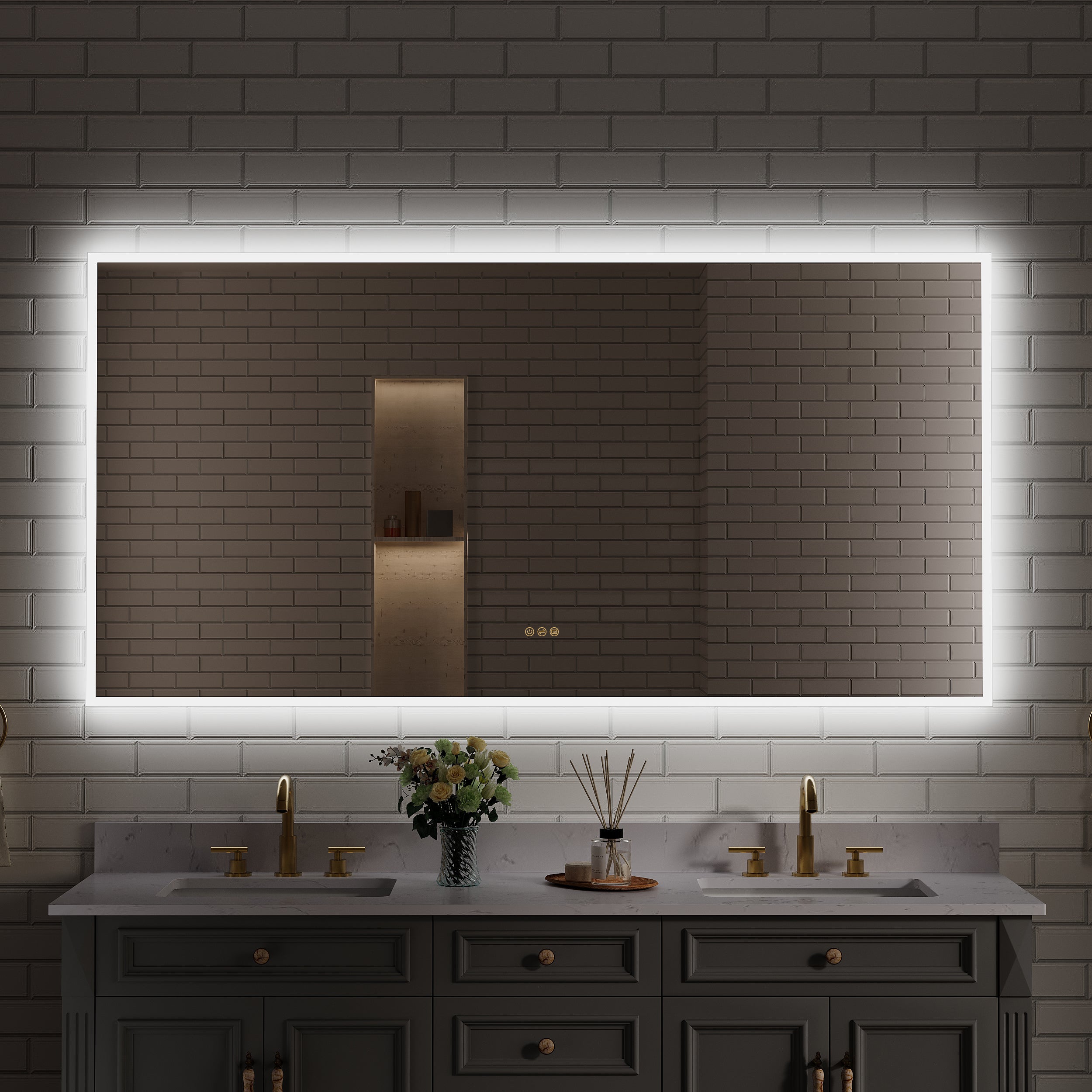 72" W x 36" H Frameless LED Frontlit & Backlit Bathroom Vanity Mirror, Dimmable & Anti-Fog, Wall Mounted