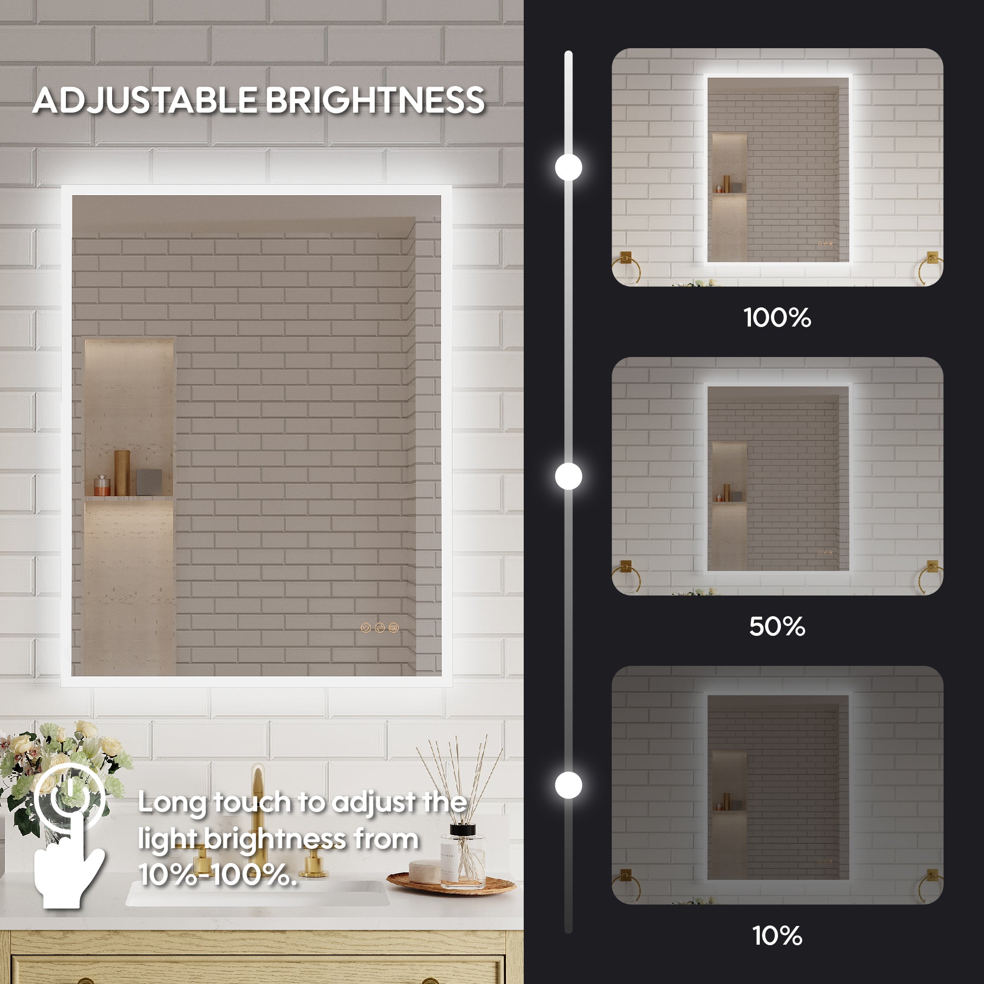 28 in. W x 36 in. H Frameless LED Frontlit & Backlit Bathroom Vanity Mirror, Dimmable & Anti-Fog, Wall Mounted