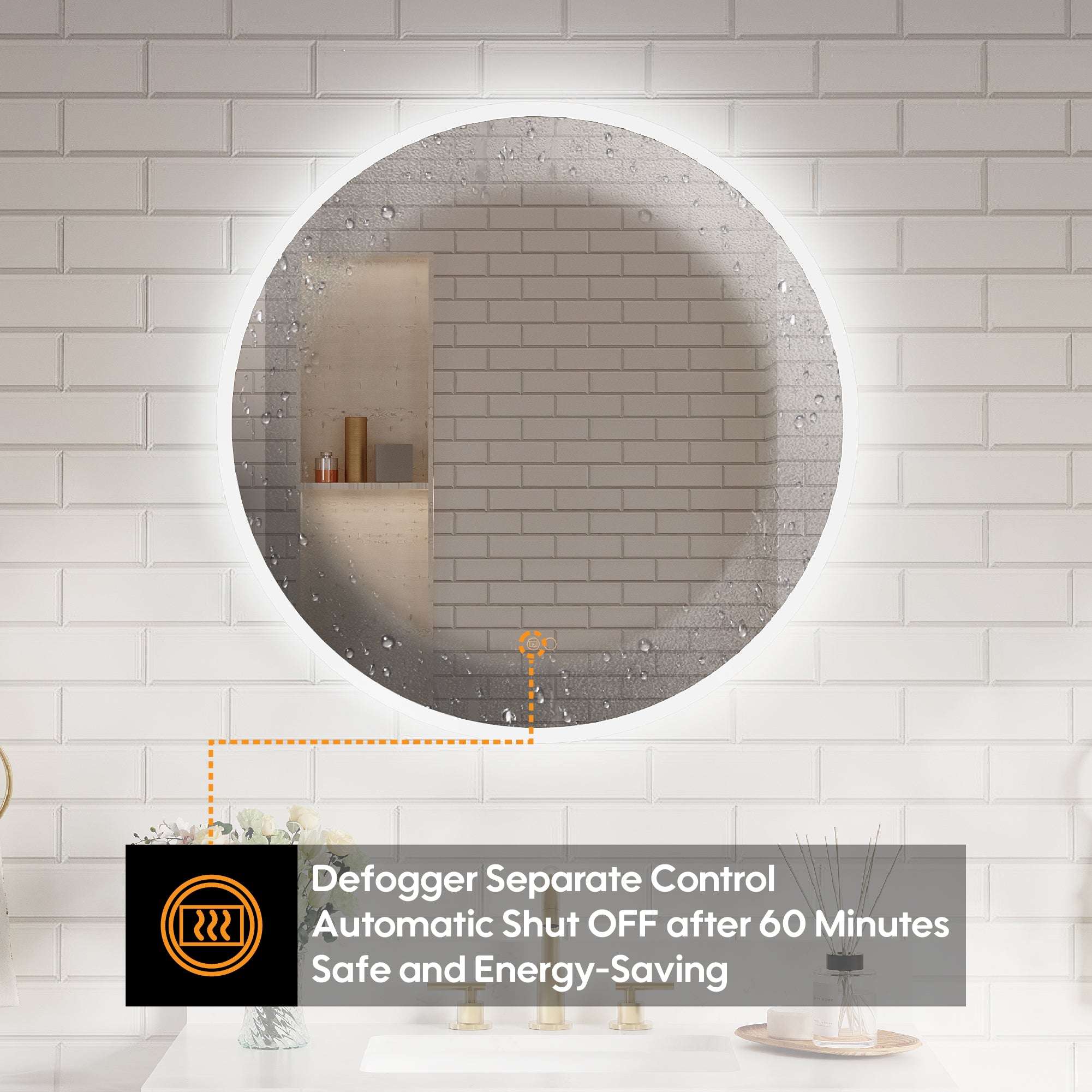 32" Round Frameless LED Bathroom Vanity Mirror, Dimmable & Anti-Fog, Frontlit & Backlit, Wall Mounted