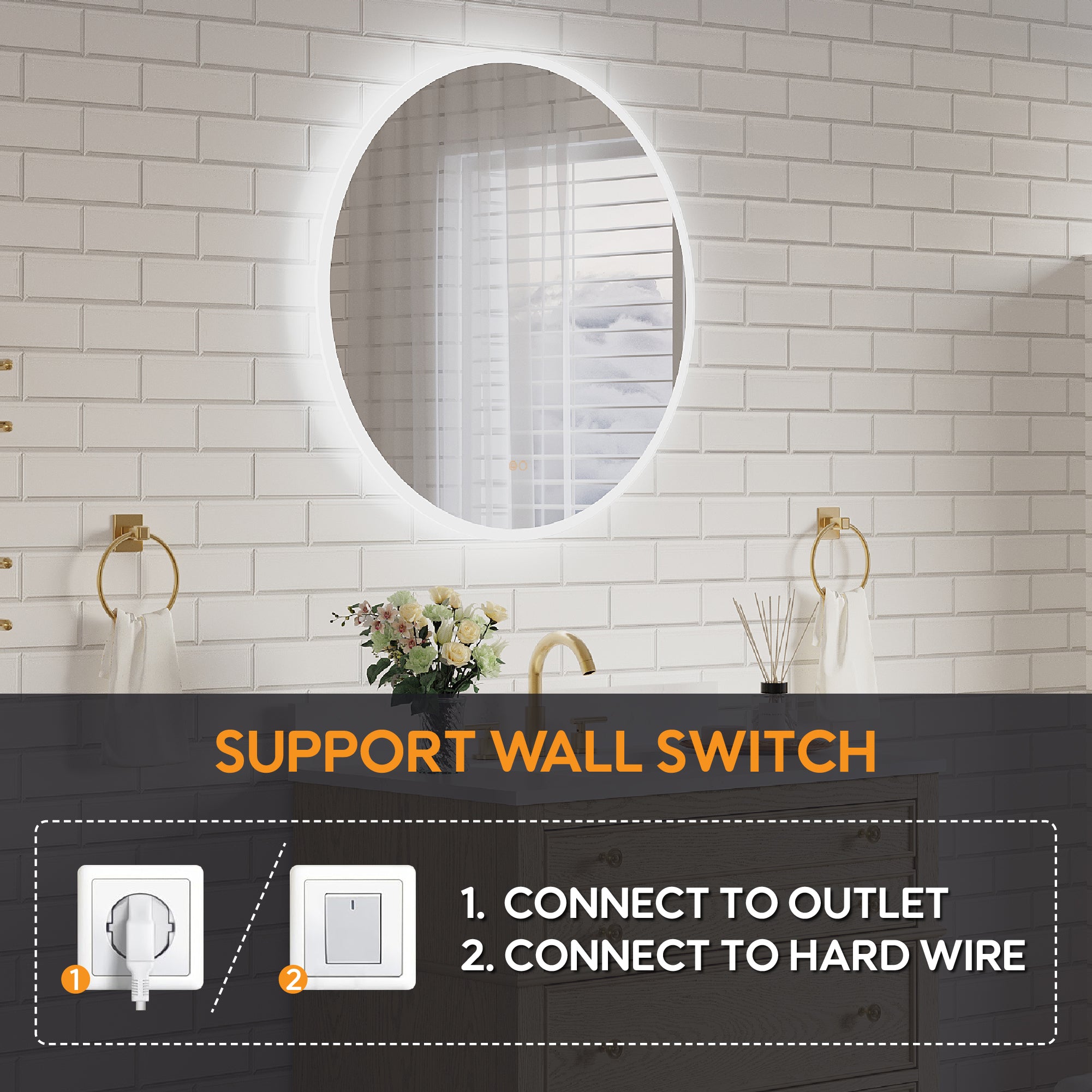 32" Round Frameless LED Bathroom Vanity Mirror, Dimmable & Anti-Fog, Frontlit & Backlit, Wall Mounted