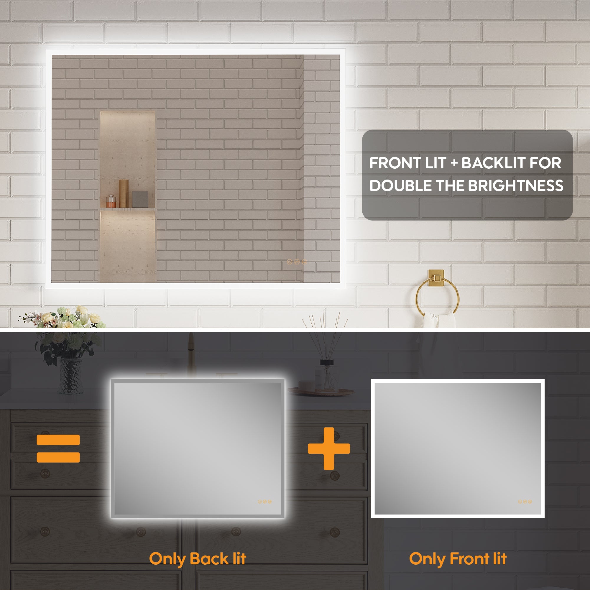 40 in. W x 32 in. H Frameless LED Frontlit & Backlit Bathroom Vanity Mirror, Dimmable & Anti-Fog, ETL Listed