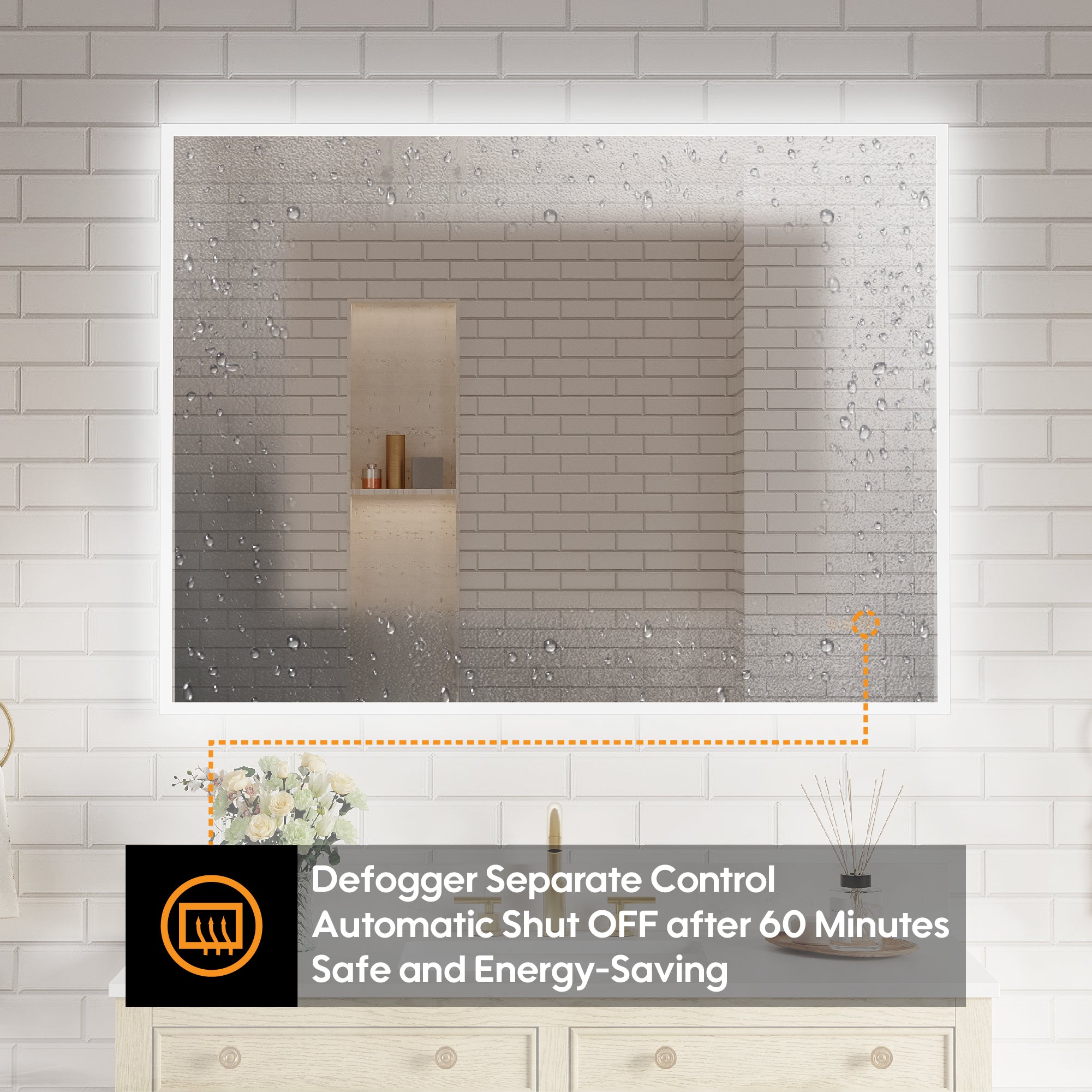 48 in. W x 36 in. H Frameless LED Frontlit & Backlit Bathroom Vanity Mirror, Dimmable & Anti-Fog, Wall Mounted