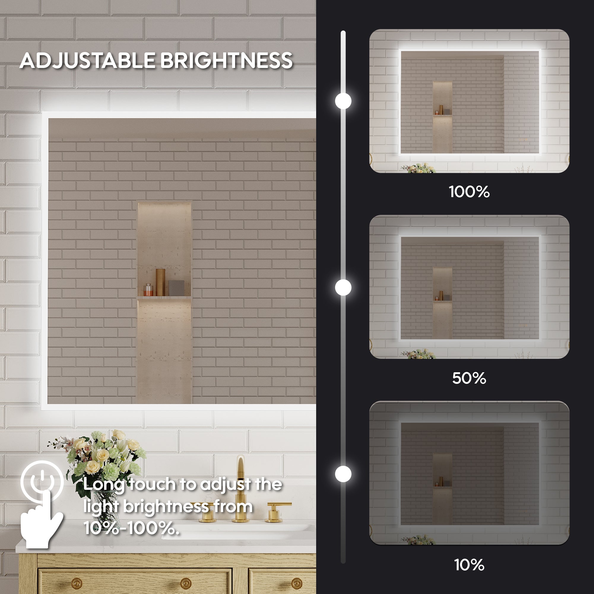 48 in. W x 36 in. H Frameless LED Frontlit & Backlit Bathroom Vanity Mirror, Dimmable & Anti-Fog, Wall Mounted