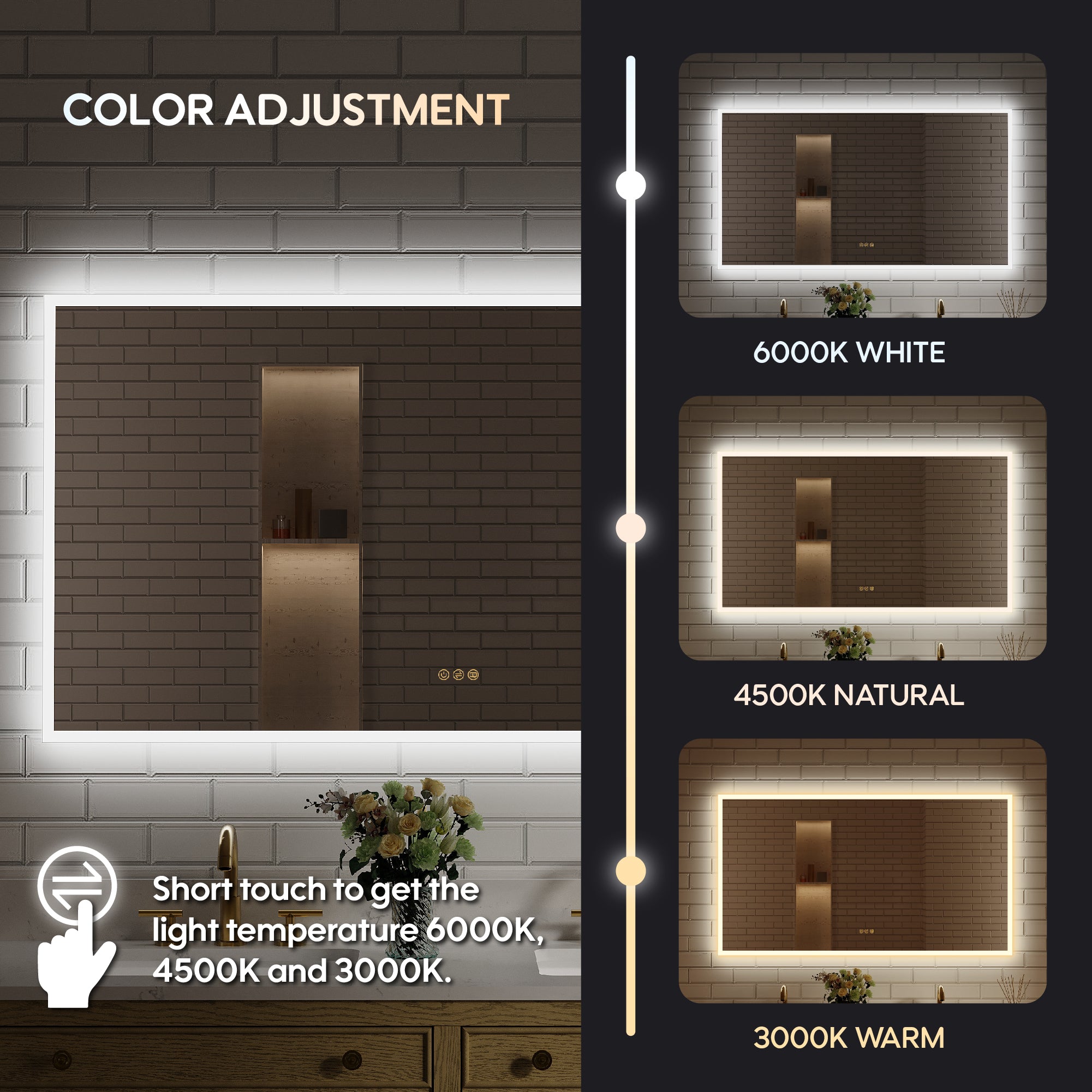 55 in. W x 30 in. H Frameless LED Frontlit & Backlit Bathroom Vanity Mirror, Dimmable & Anti-Fog, Wall Mounted