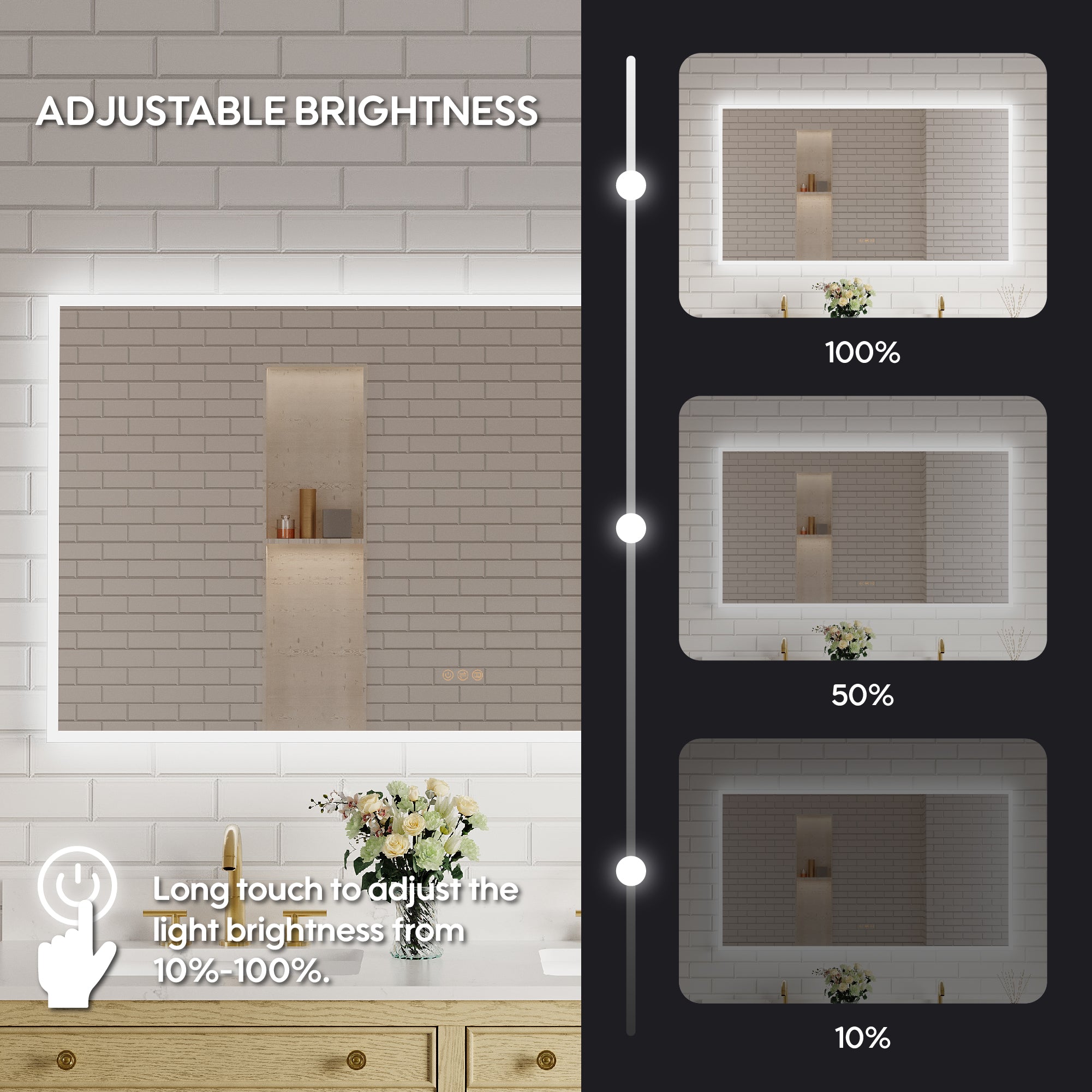 55 in. W x 30 in. H Frameless LED Frontlit & Backlit Bathroom Vanity Mirror, Dimmable & Anti-Fog, Wall Mounted