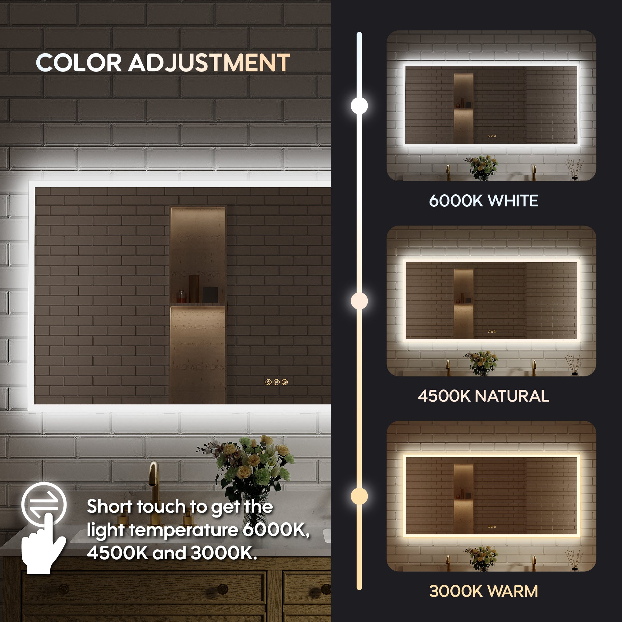 60 in. W x 28 in. H Frameless LED Frontlit & Backlit Bathroom Vanity Mirror, Dimmable & Anti-Fog, Wall Mounted