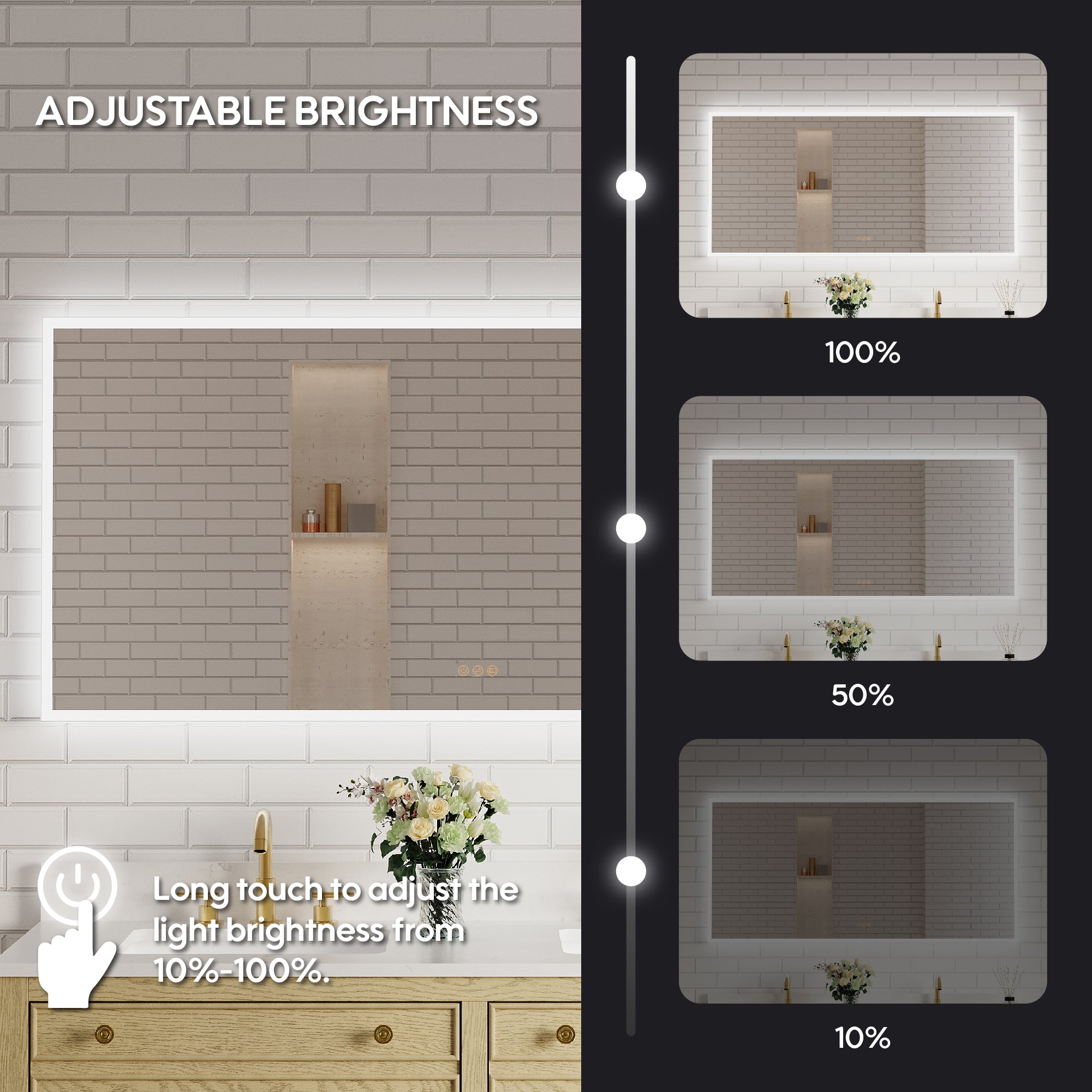 60 in. W x 28 in. H Frameless LED Frontlit & Backlit Bathroom Vanity Mirror, Dimmable & Anti-Fog, Wall Mounted