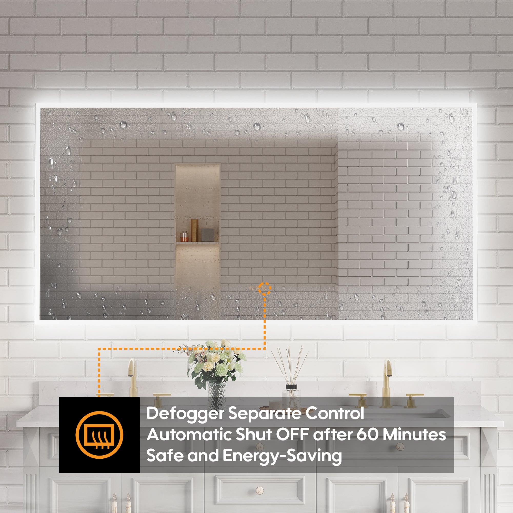 72" W x 36" H Frameless LED Frontlit & Backlit Bathroom Vanity Mirror, Dimmable & Anti-Fog, Wall Mounted