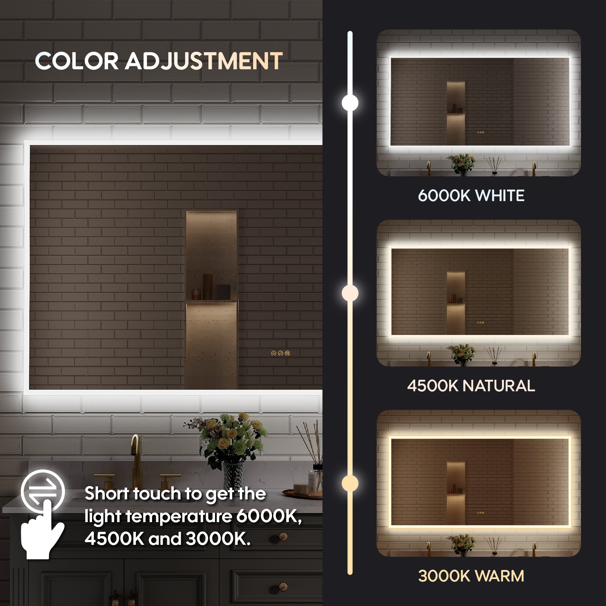 84 in. W x 42 in. H Frameless LED Frontlit & Backlit Bathroom Vanity Mirror, Dimmable & Anti-Fog, Wall Mounted