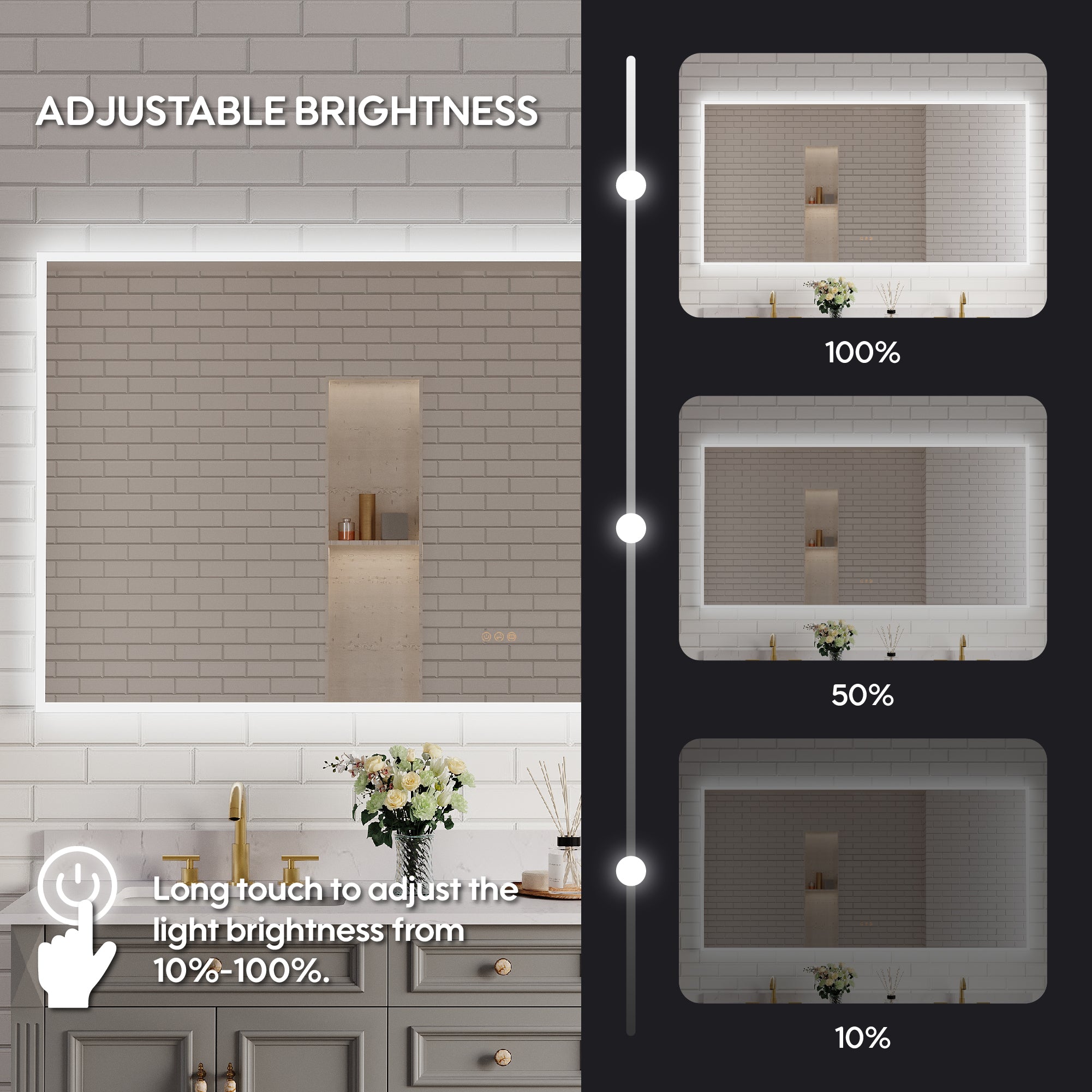 84 in. W x 42 in. H Frameless LED Frontlit & Backlit Bathroom Vanity Mirror, Dimmable & Anti-Fog, Wall Mounted