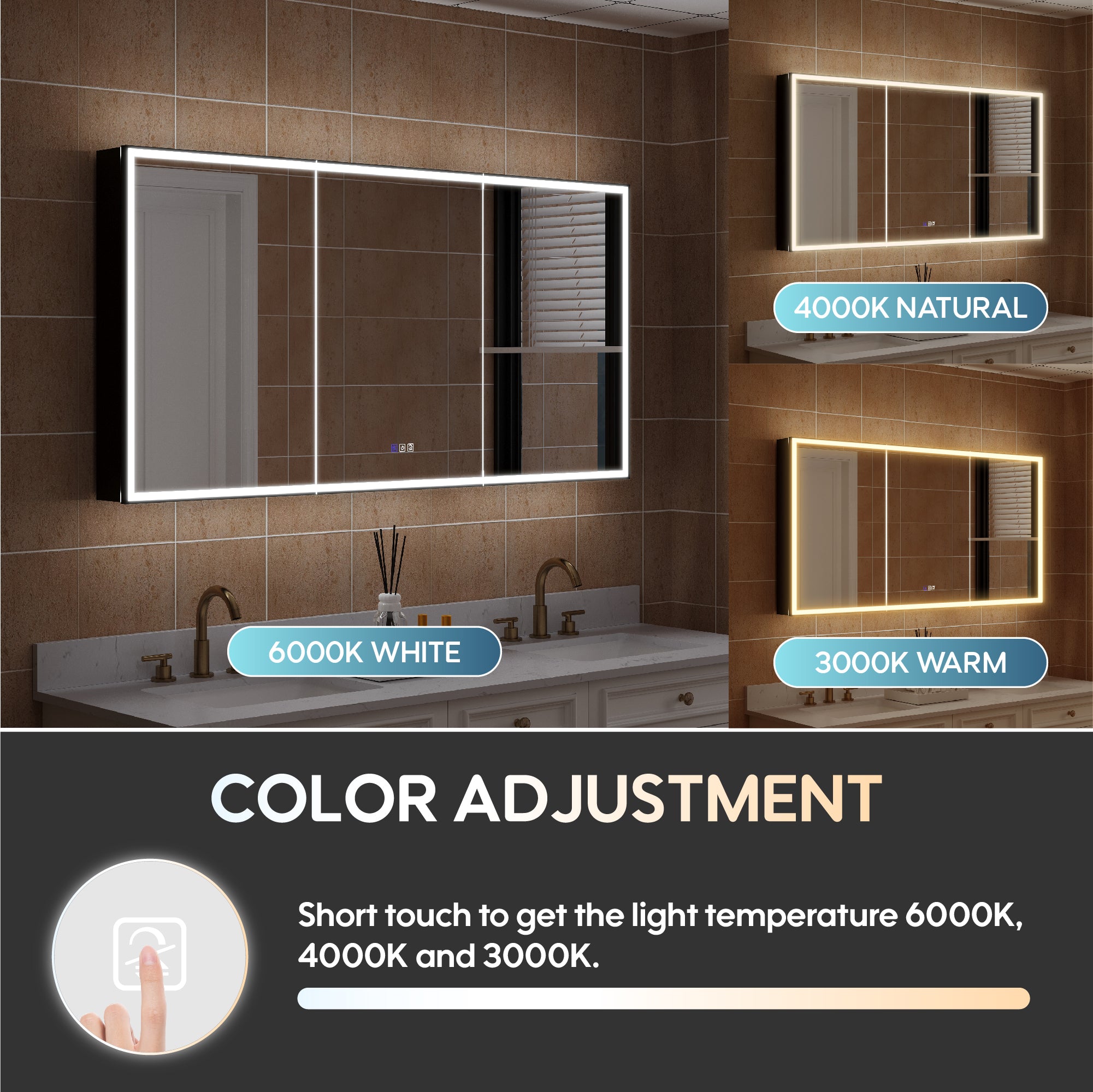 60" Navy Blue Solid Wood Bathroom Vanity & 60" LED Mirror Medicine Cabinet Combo