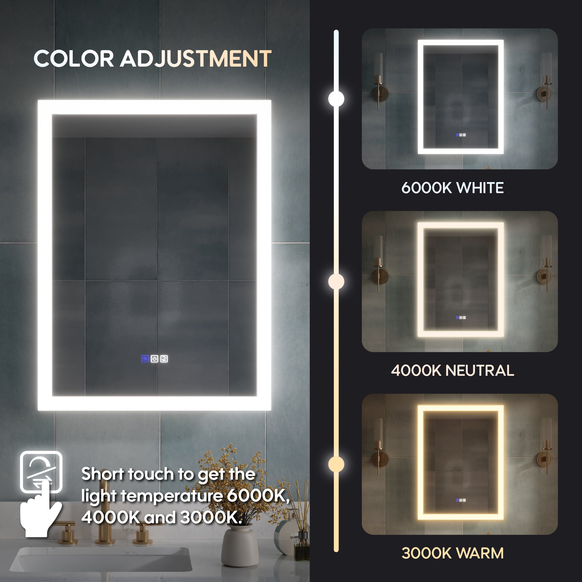 24 x 32 Inch LED Lighted Anti-fog Left Medicine Cabinet with Mirror, 3X Magnifier, Surface or Recess Mount