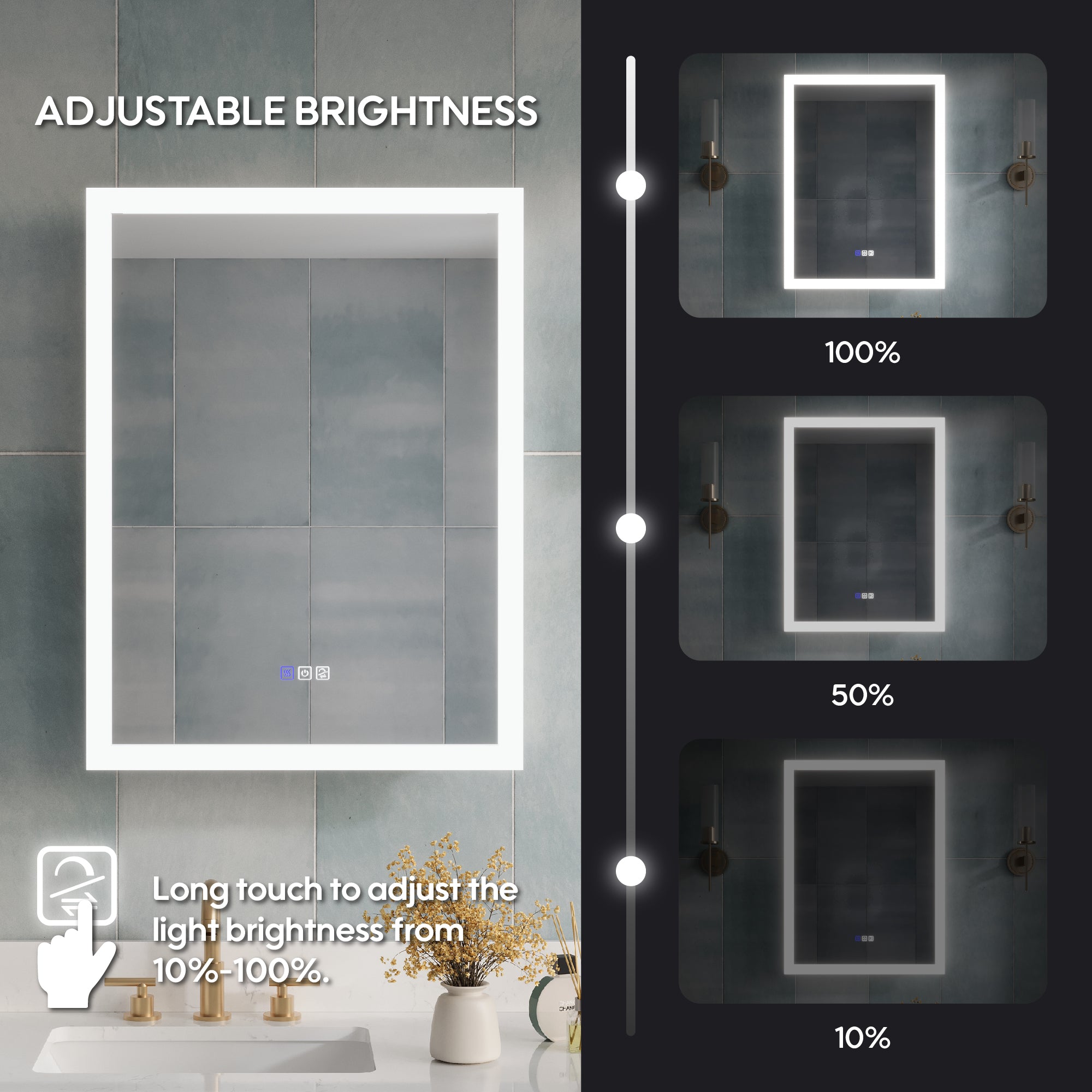 24 x 32 Inch LED Lighted Anti-fog Left Medicine Cabinet with Mirror, 3X Magnifier, Surface or Recess Mount