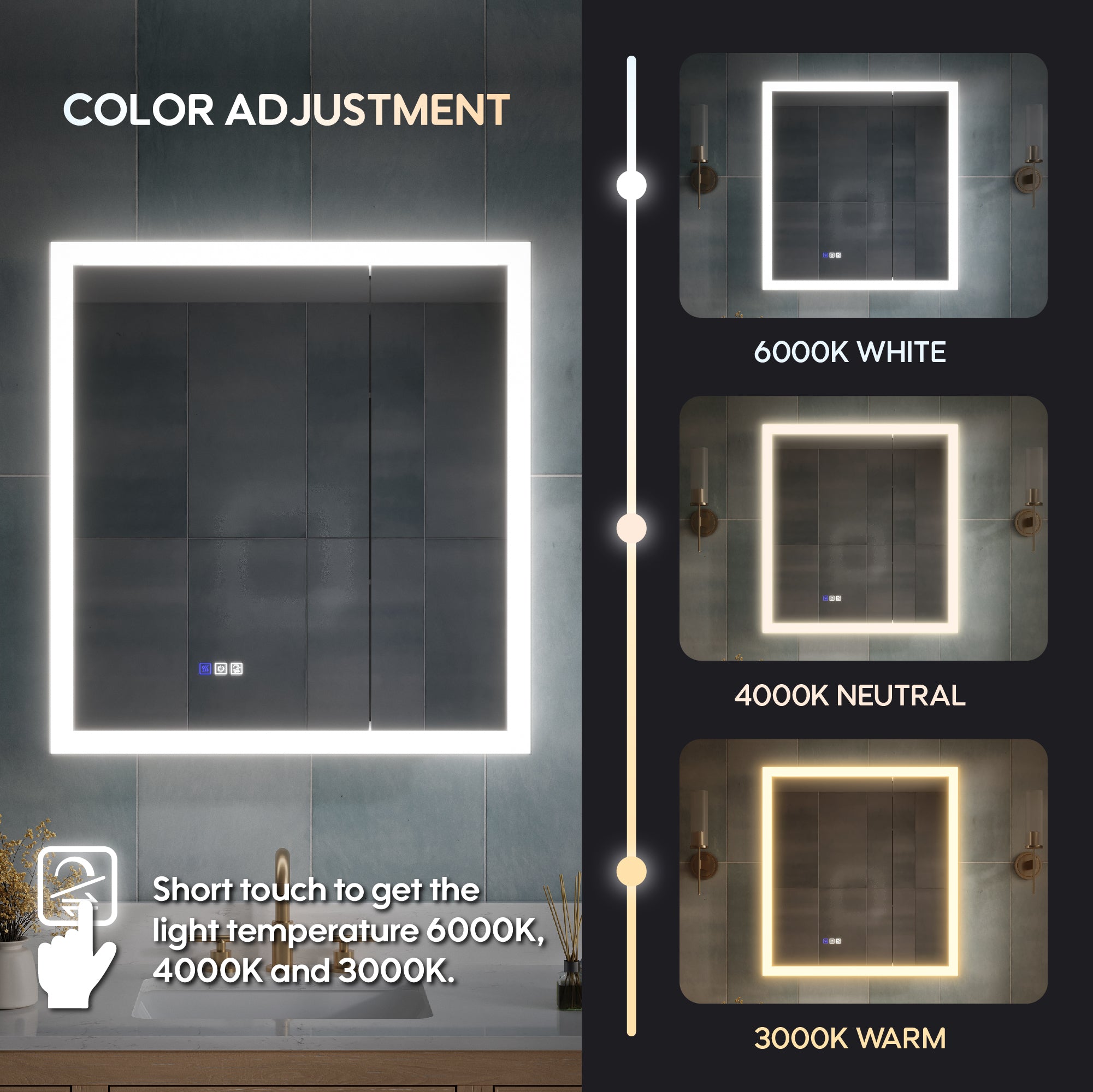 30 x 32 Inch LED Lighted Anti-fog Medicine Cabinet with Mirror, 3X Magnifier, Surface or Recess Mount
