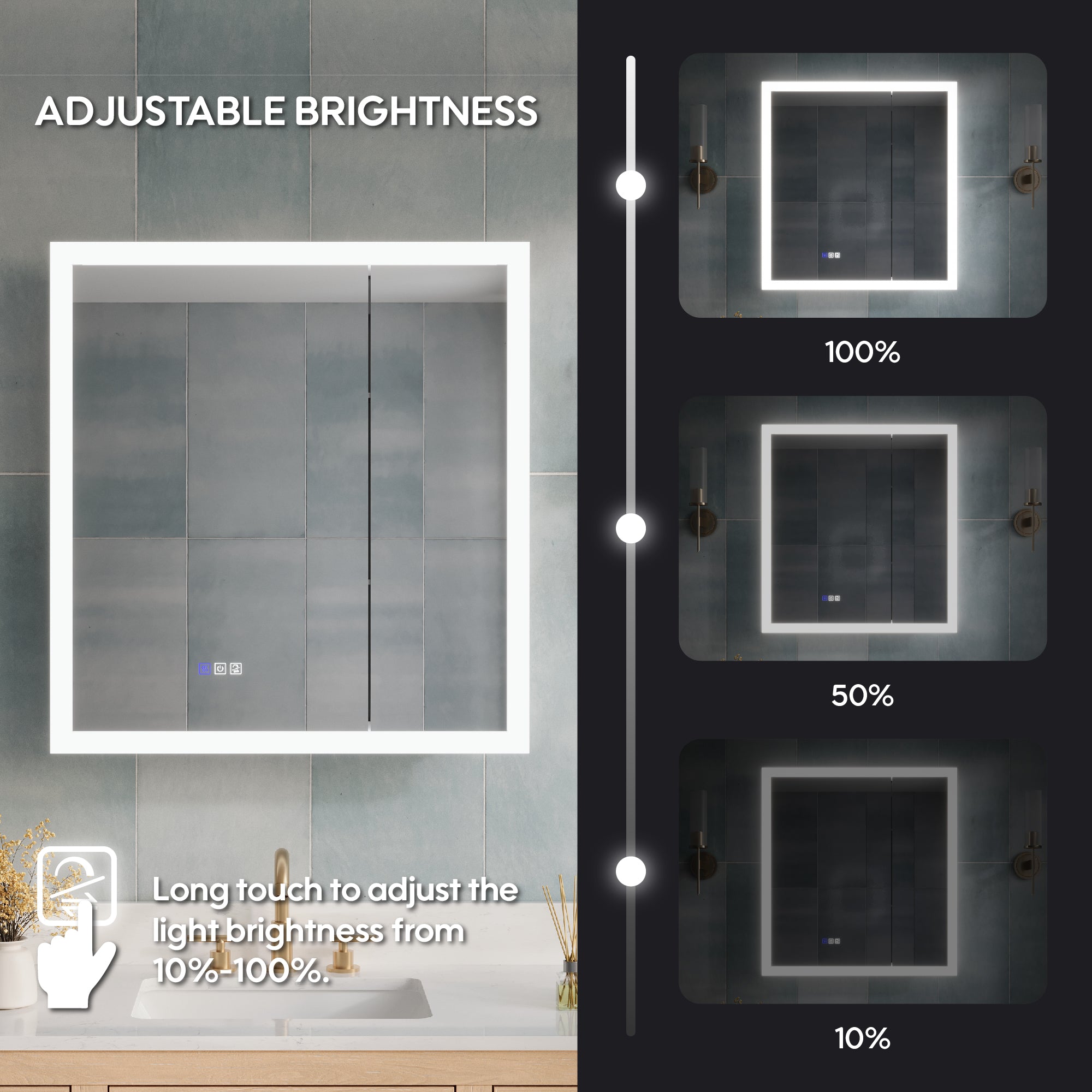 30 x 32 Inch LED Lighted Anti-fog Medicine Cabinet with Mirror, 3X Magnifier, Surface or Recess Mount