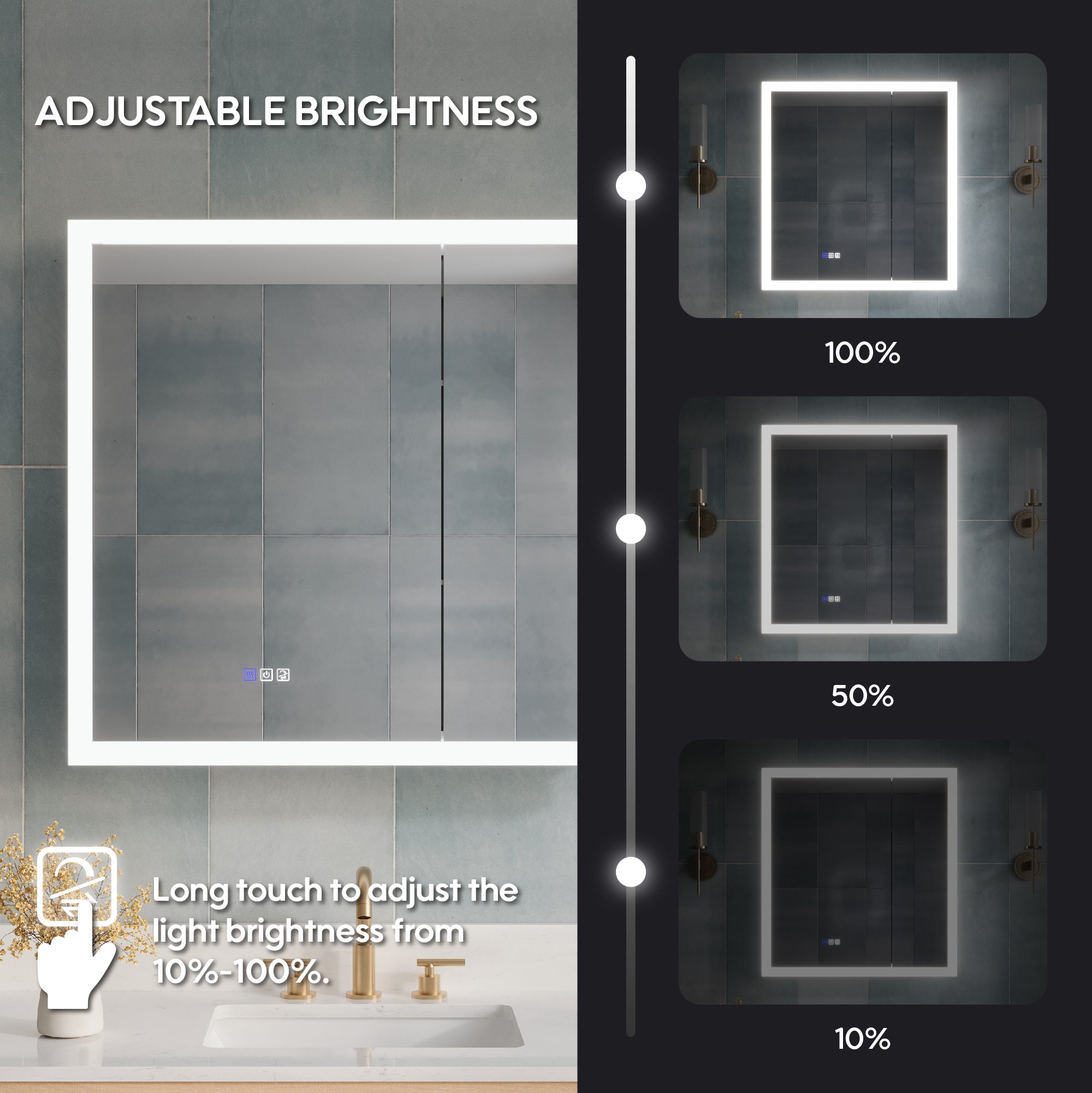 36 x 32 Inch LED Lighted Anti-fog Medicine Cabinet with Mirror, 3X Magnifier, Surface or Recess Mount