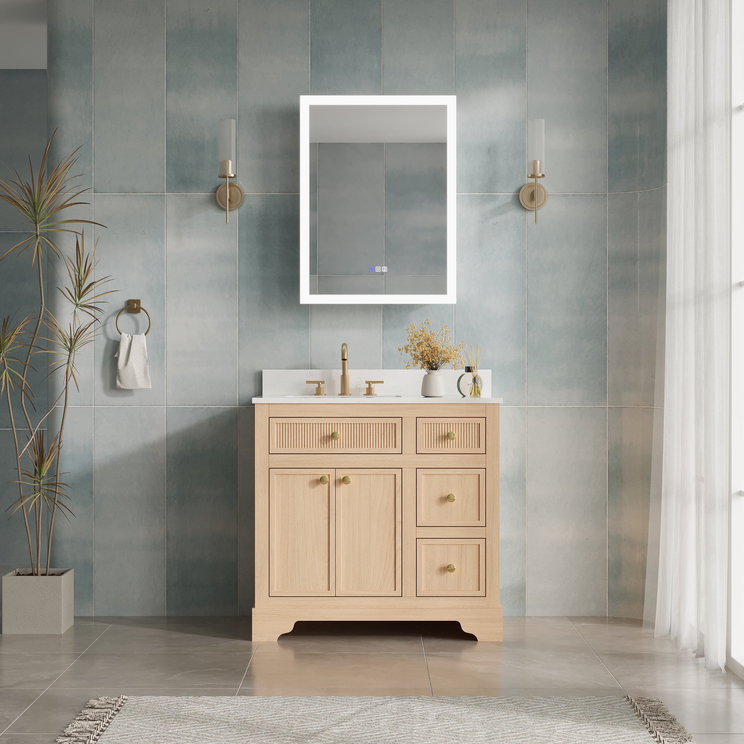 24 x 32 Inch LED Lighted Anti-fog Left Medicine Cabinet with Mirror, 3X Magnifier, Surface or Recess Mount
