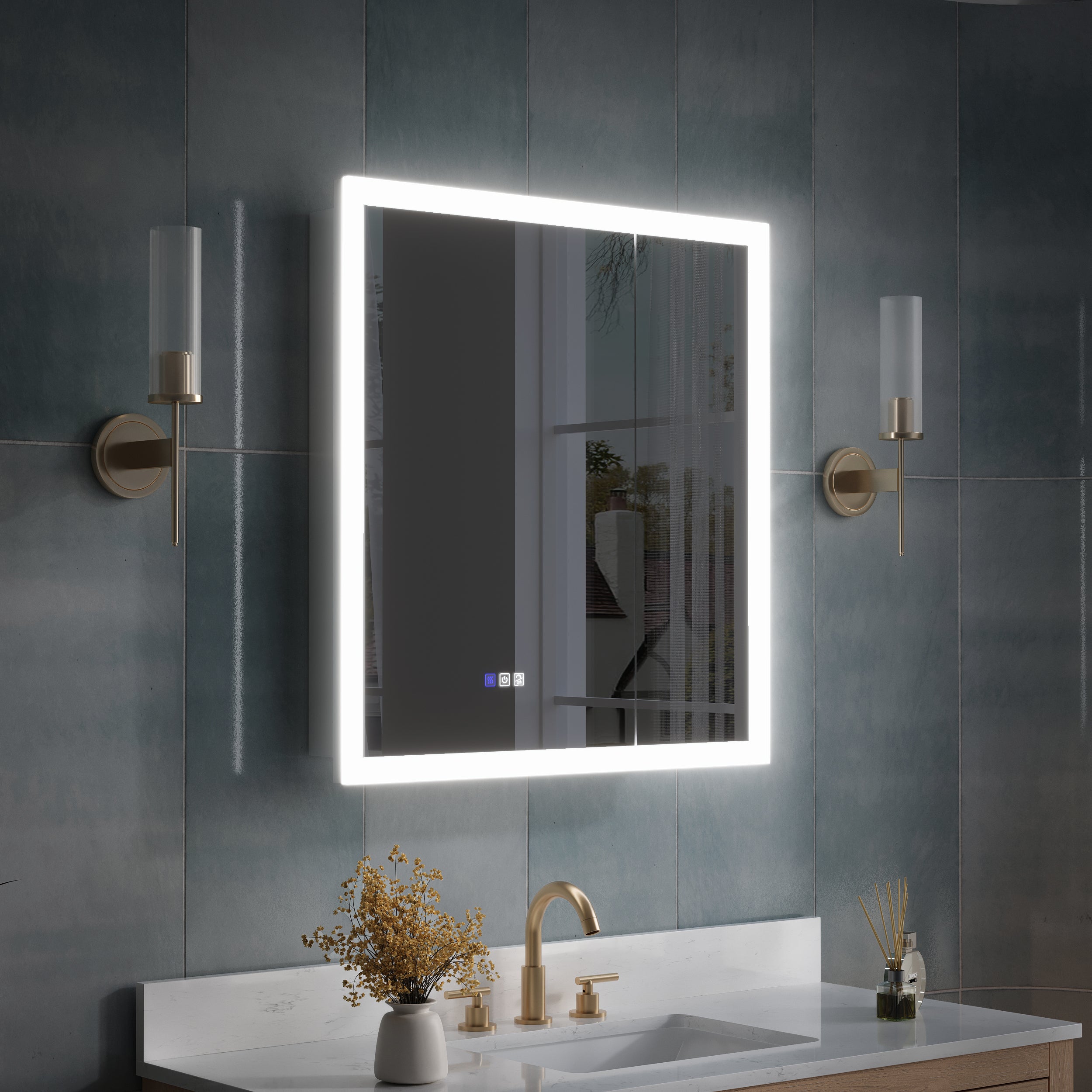 30 x 32 Inch LED Lighted Anti-fog Medicine Cabinet with Mirror, 3X Magnifier, Surface or Recess Mount