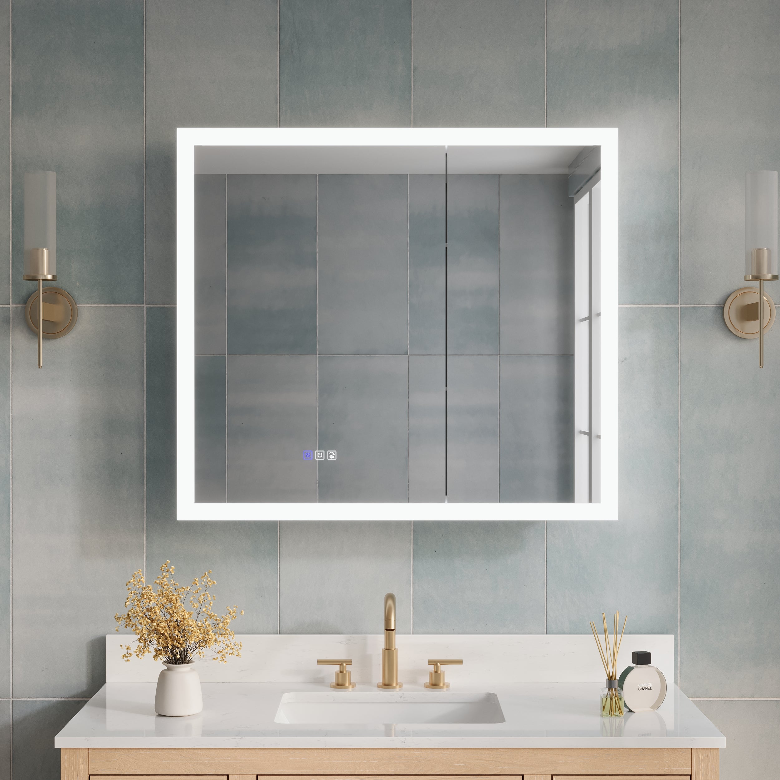 36 x 32 Inch LED Lighted Anti-fog Medicine Cabinet with Mirror, 3X Magnifier, Surface or Recess Mount