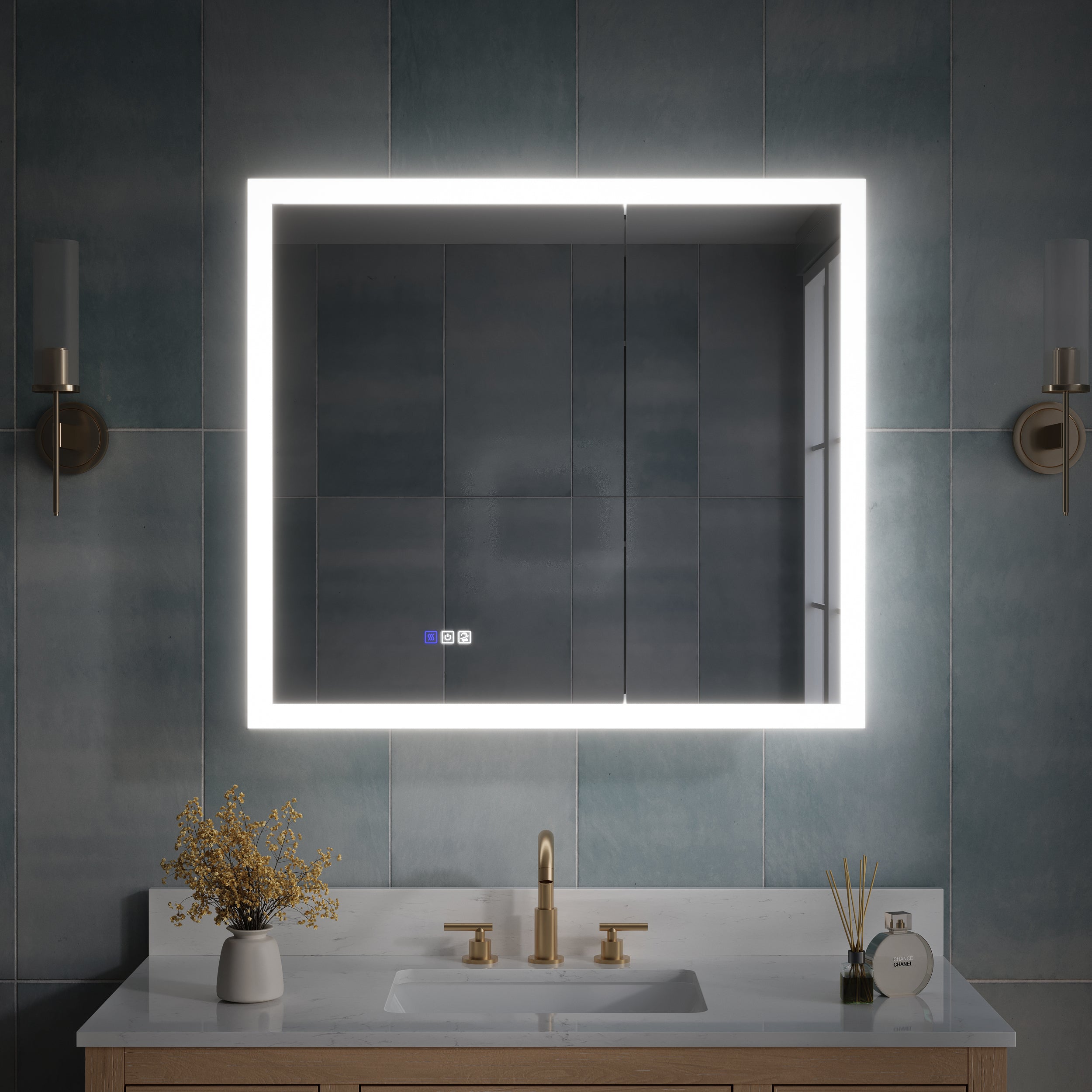 36 x 32 Inch LED Lighted Anti-fog Medicine Cabinet with Mirror, 3X Magnifier, Surface or Recess Mount