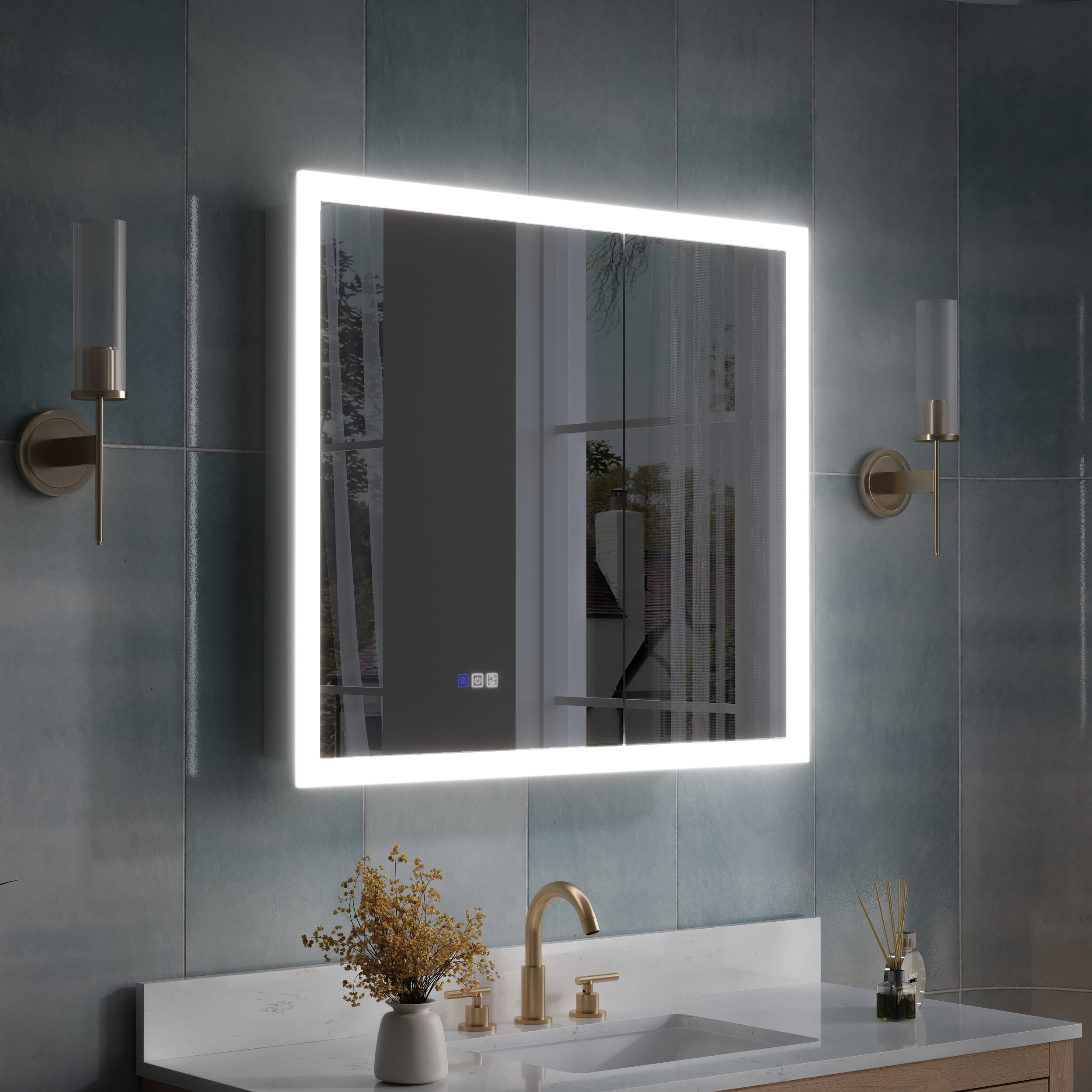 36 x 32 Inch LED Lighted Anti-fog Medicine Cabinet with Mirror, 3X Magnifier, Surface or Recess Mount