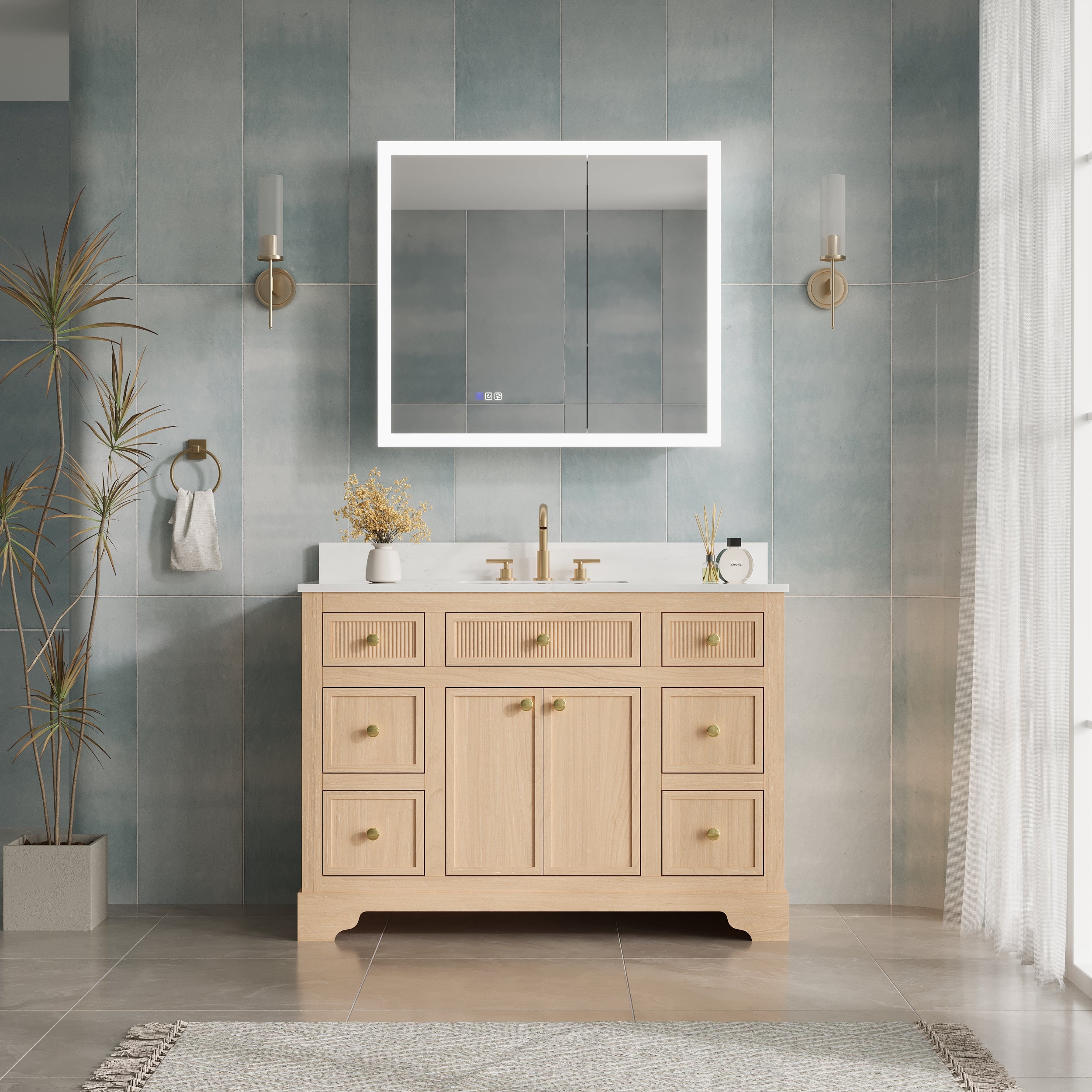 36 x 32 Inch LED Lighted Anti-fog Medicine Cabinet with Mirror, 3X Magnifier, Surface or Recess Mount