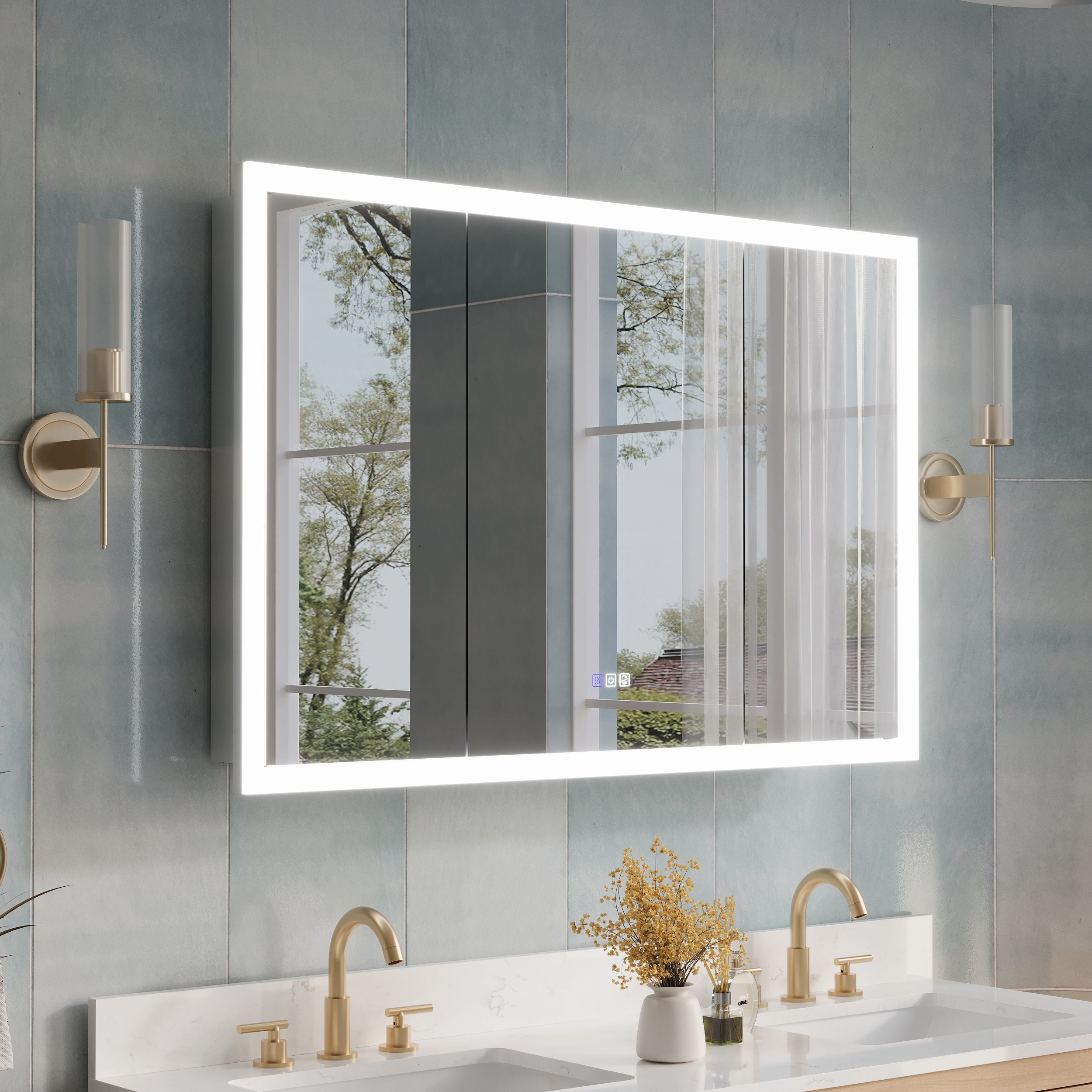 48 x 32 Inch LED Lighted Anti-fog Medicine Cabinet with Mirror, 3X Magnifier, Surface or Recess Mount