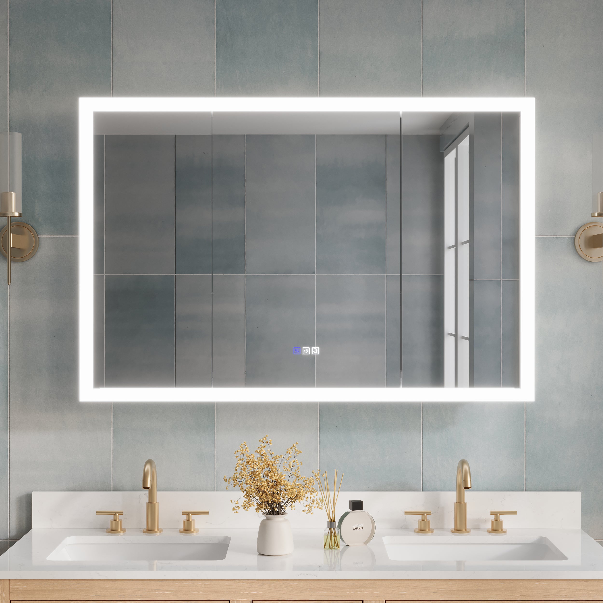 48 x 32 Inch LED Lighted Anti-fog Medicine Cabinet with Mirror, 3X Magnifier, Surface or Recess Mount