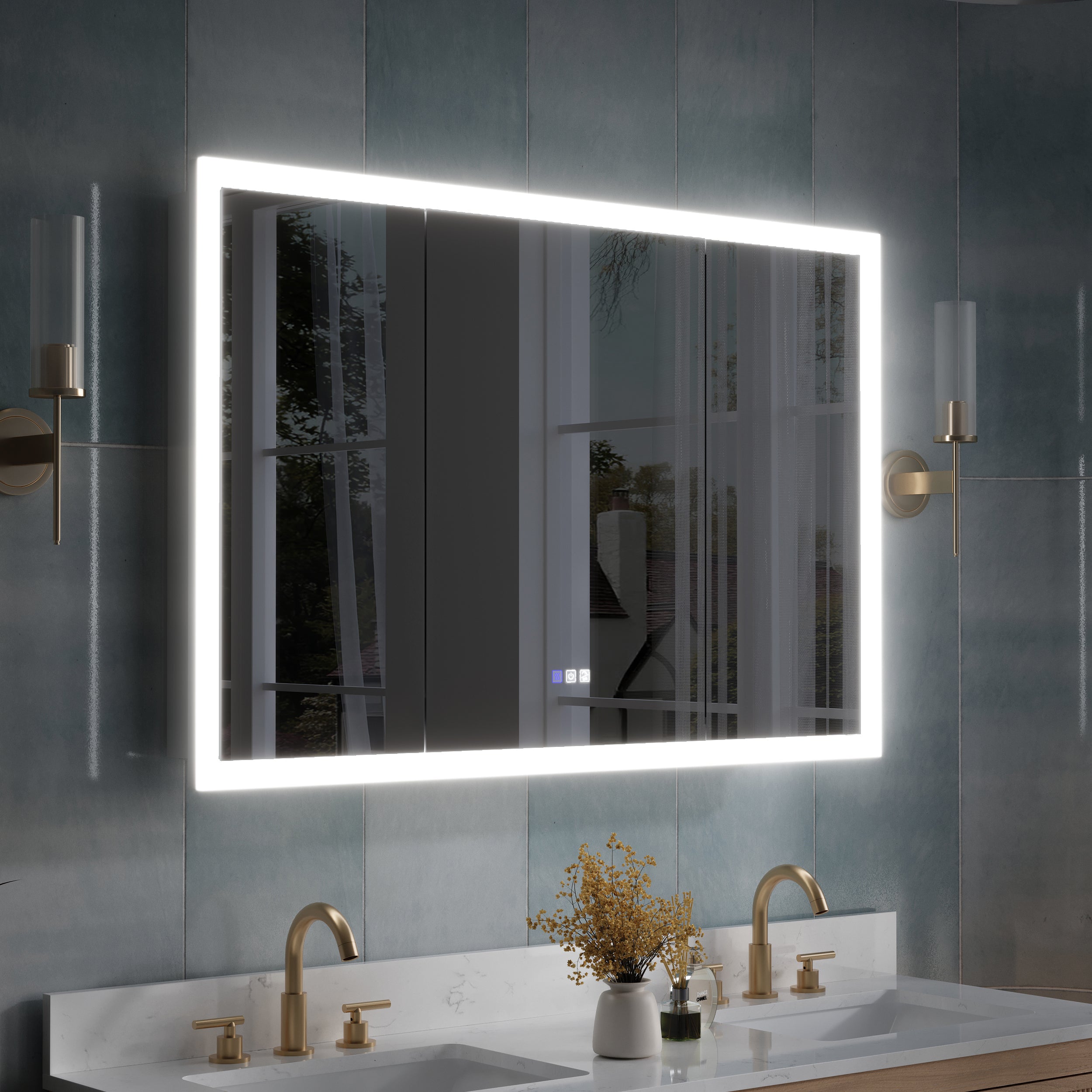 48 x 32 Inch LED Lighted Anti-fog Medicine Cabinet with Mirror, 3X Magnifier, Surface or Recess Mount