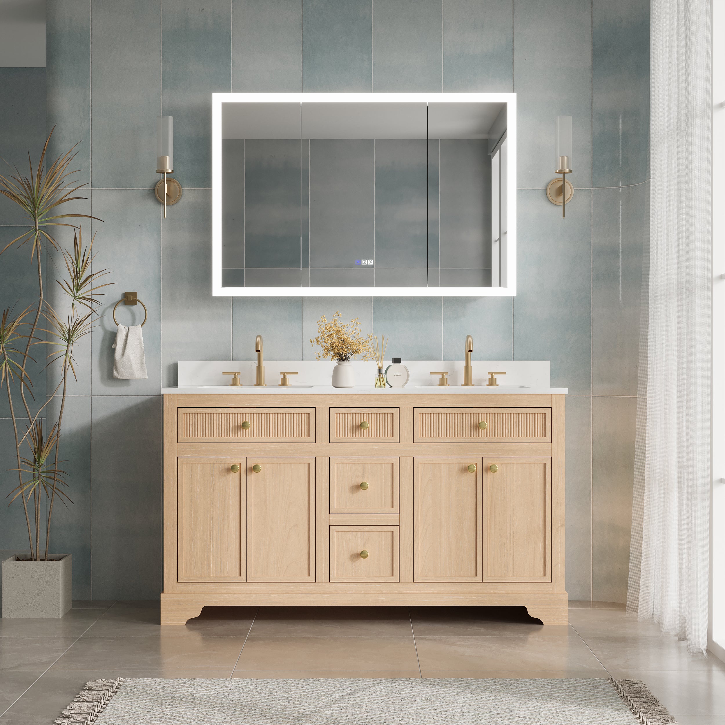 48 x 32 Inch LED Lighted Anti-fog Medicine Cabinet with Mirror, 3X Magnifier, Surface or Recess Mount