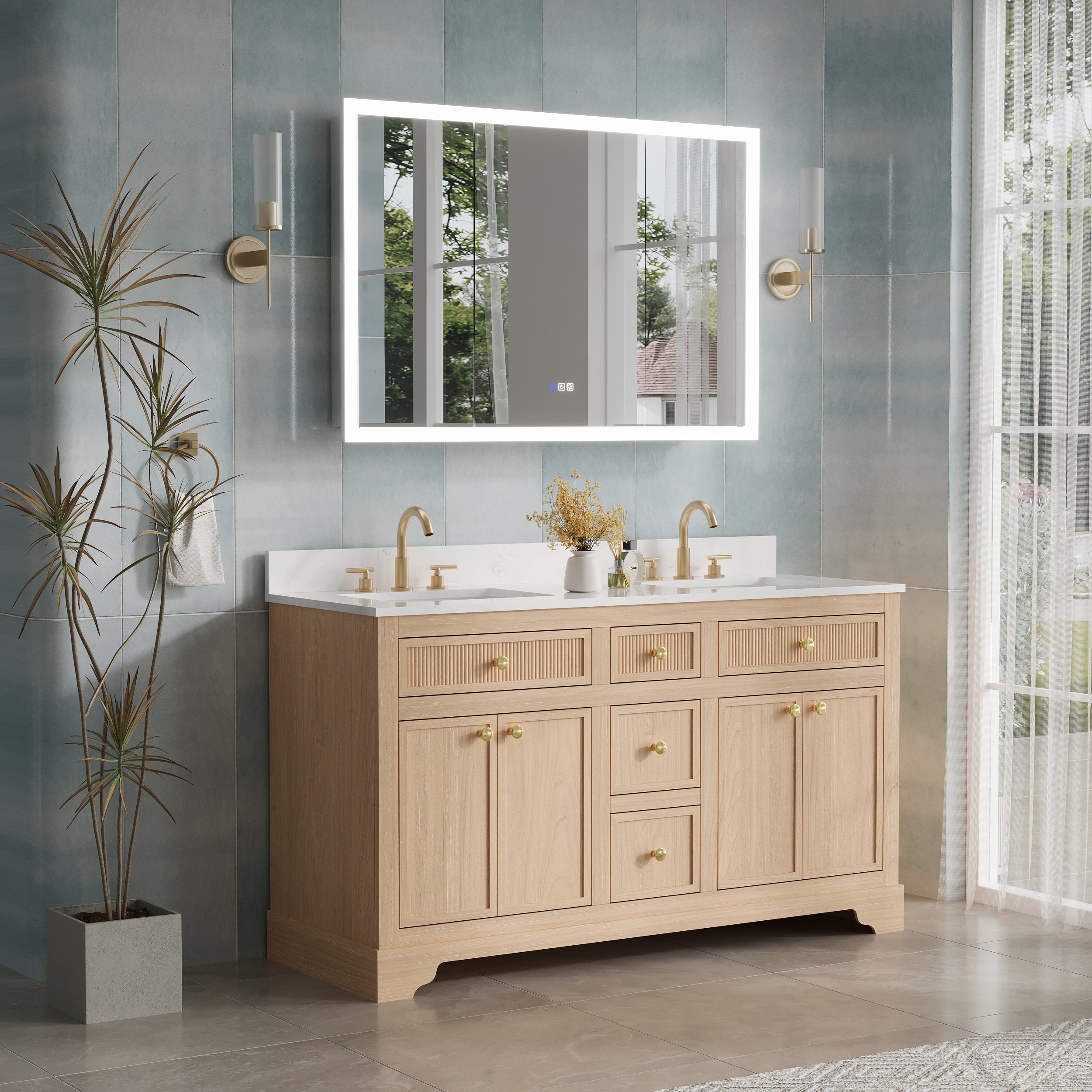 48 x 32 Inch LED Lighted Anti-fog Medicine Cabinet with Mirror, 3X Magnifier, Surface or Recess Mount