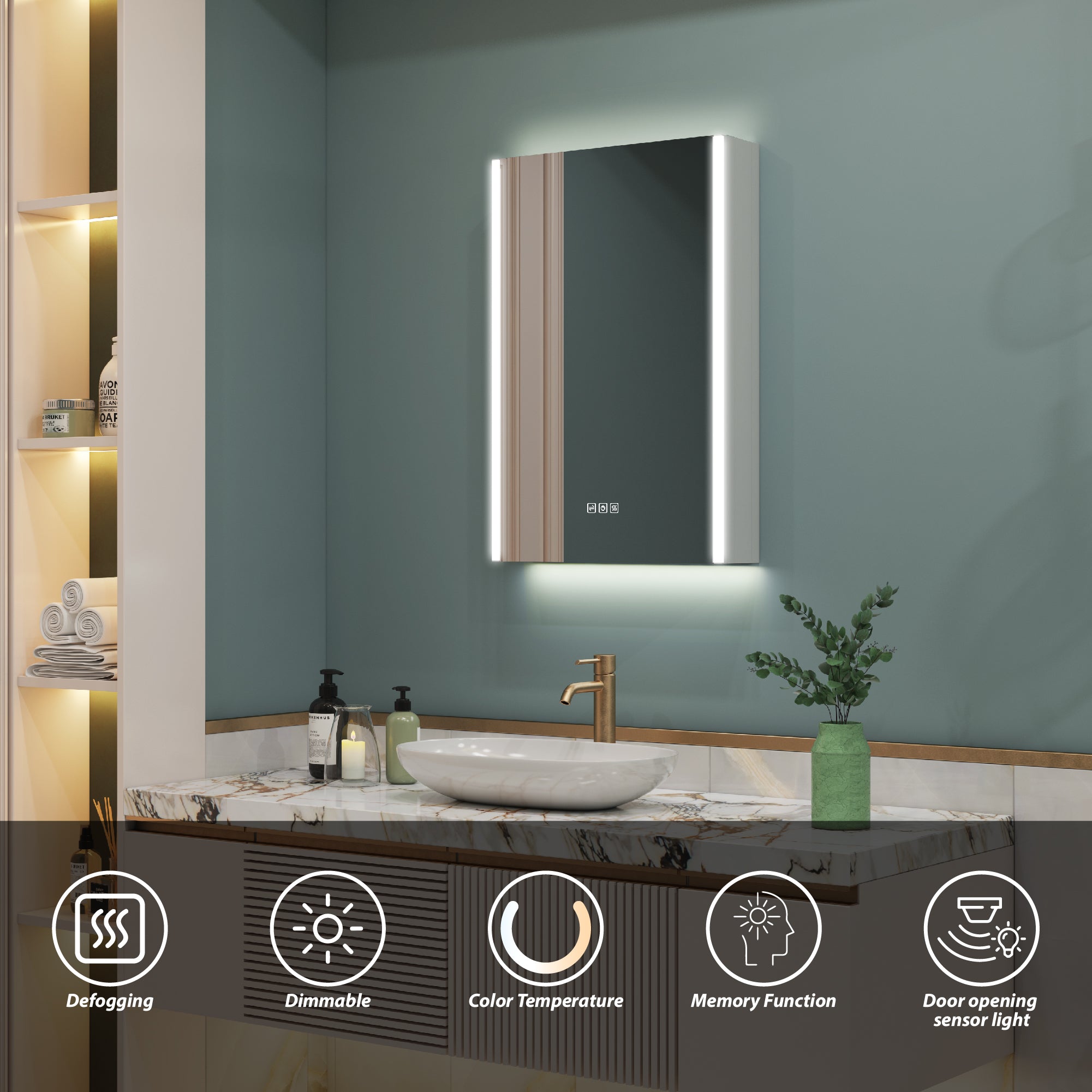 20 in. x 30 in. Lighted LED Fog Free Surface Mount Silver Mirrored Soft Close Left Medicine Cabinet